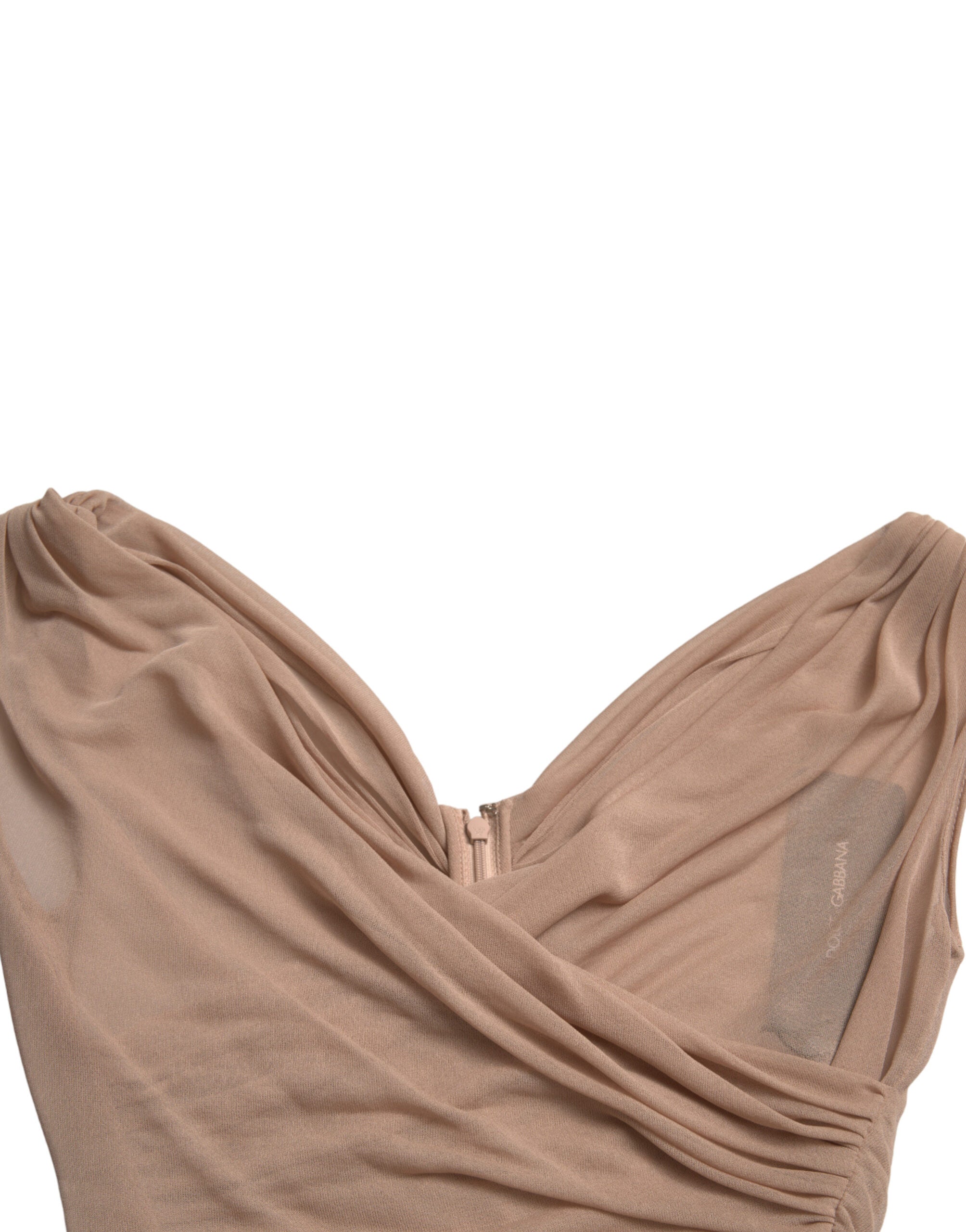 Beige viscose tanktop met V-hals en mouwloos patroon