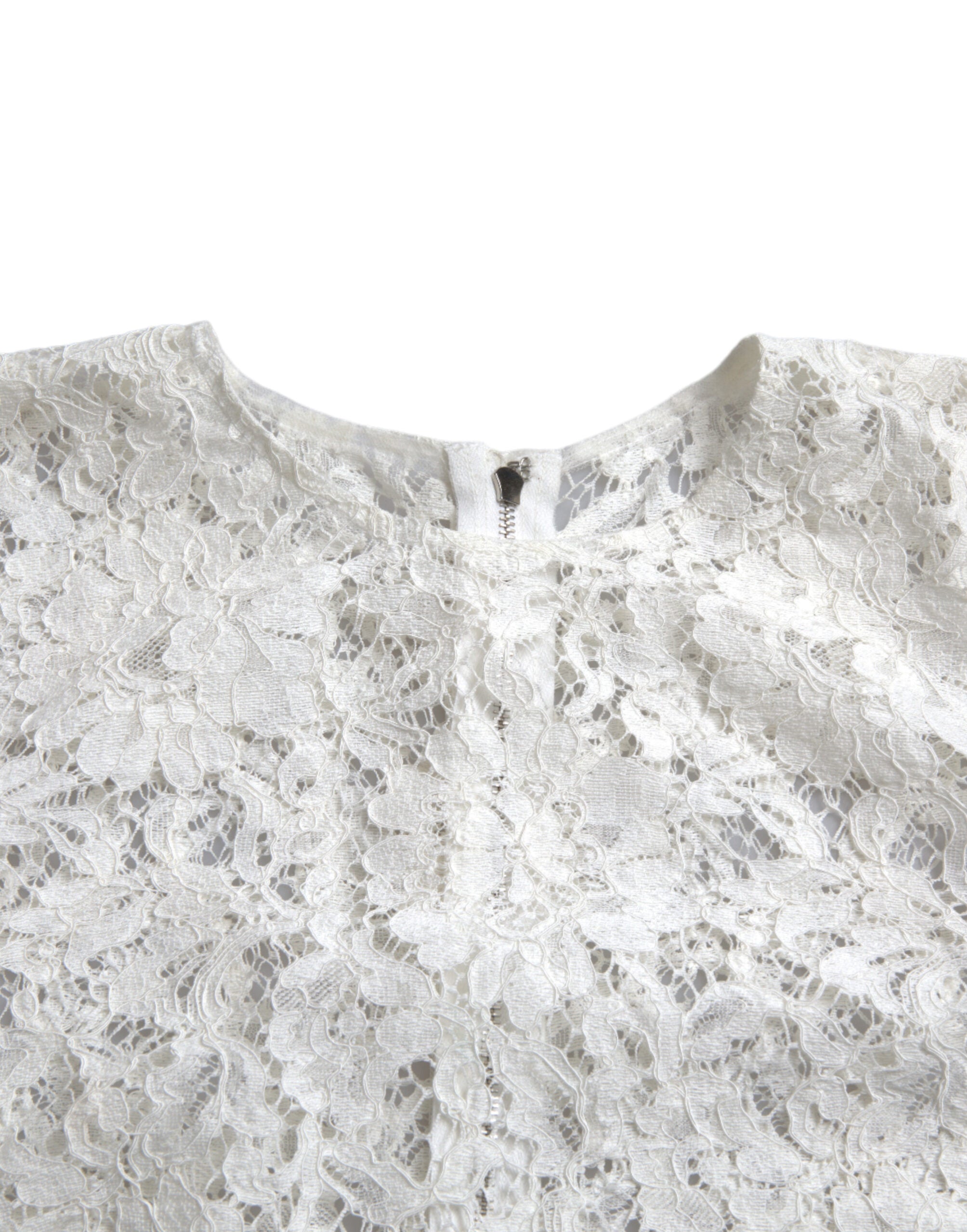 Witte katoenen blouse met bloemenkant en ronde hals