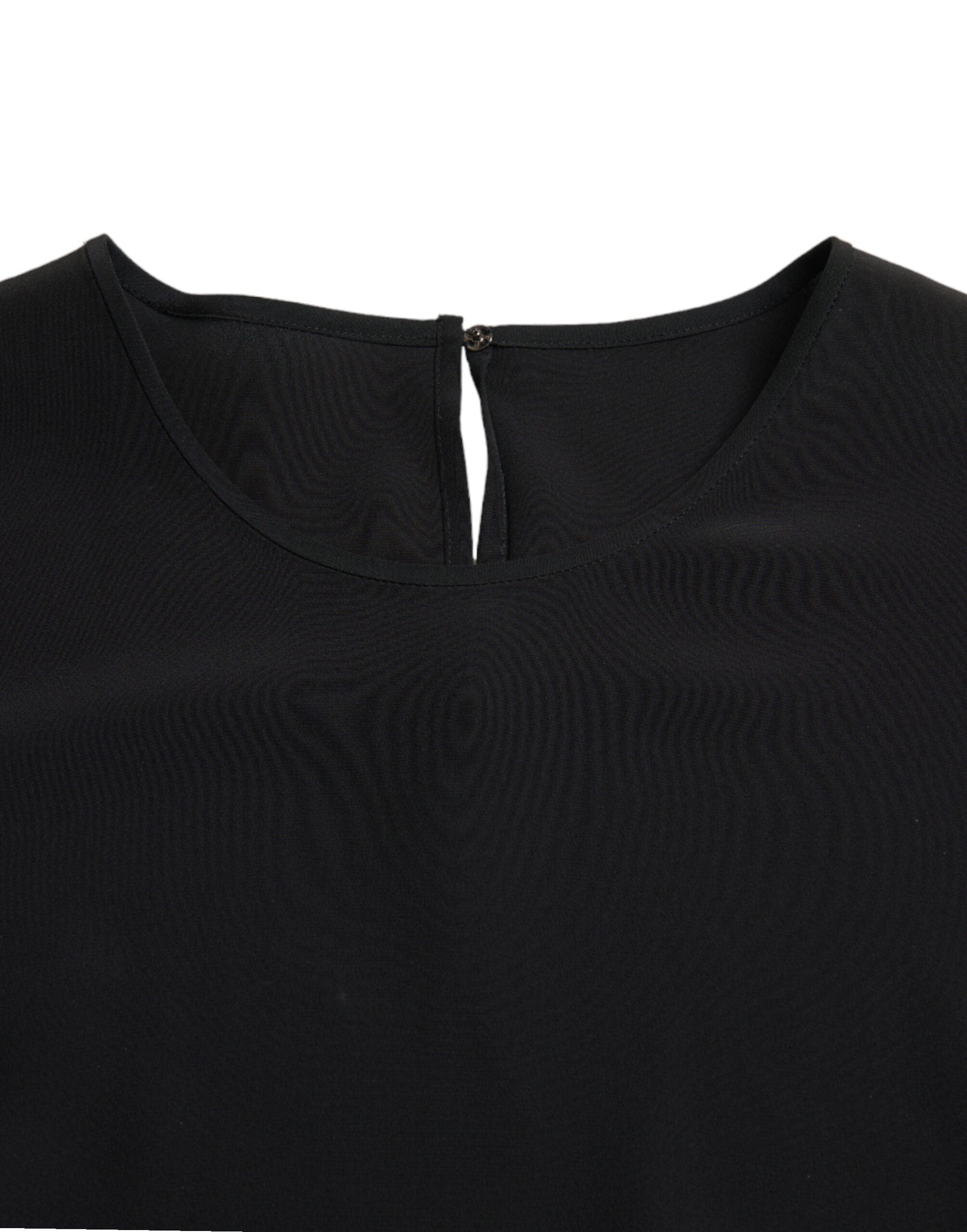Zwarte zijden blouse met ronde hals en korte mouwen