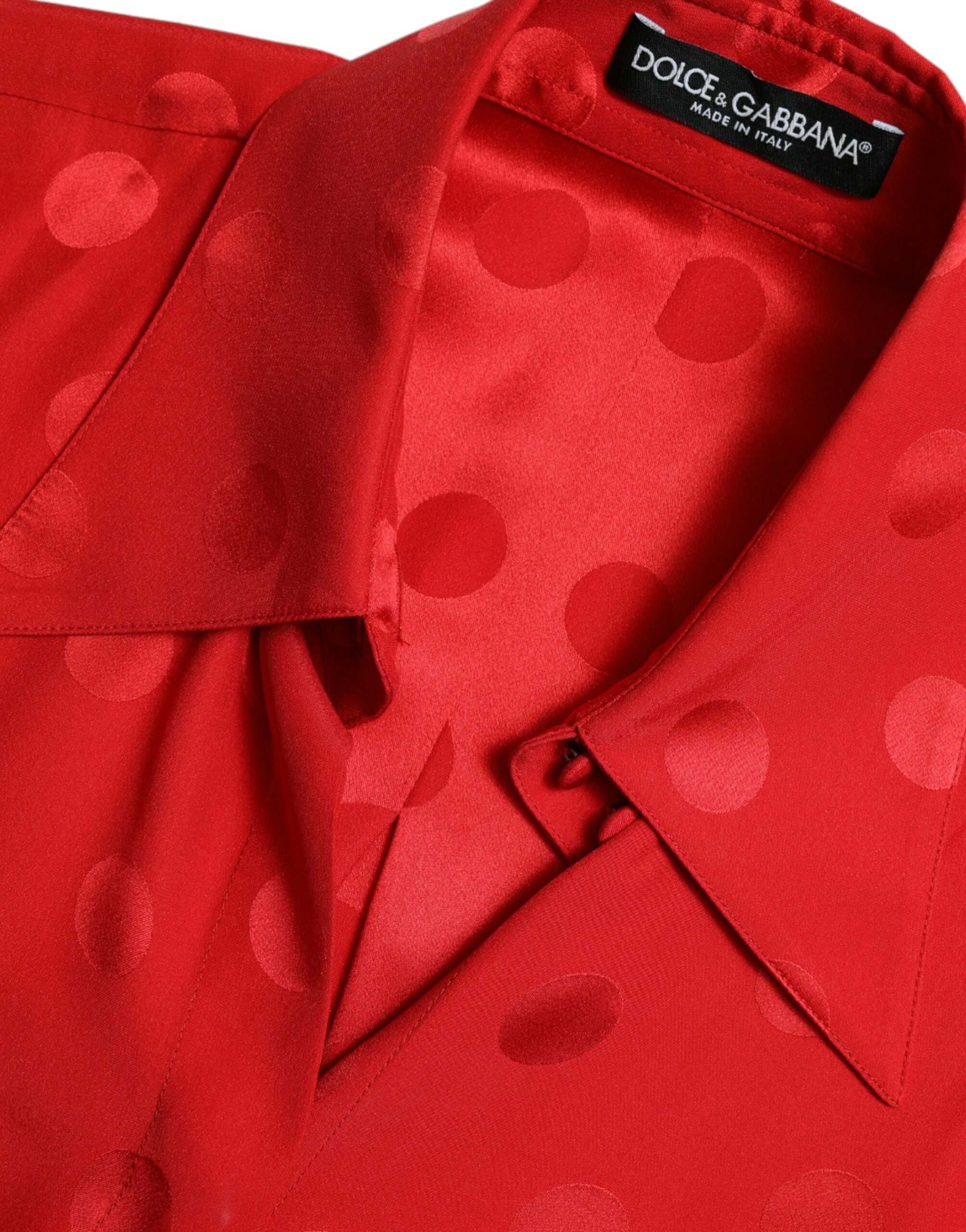 Rode blouse met kraag en mouwen met stippen