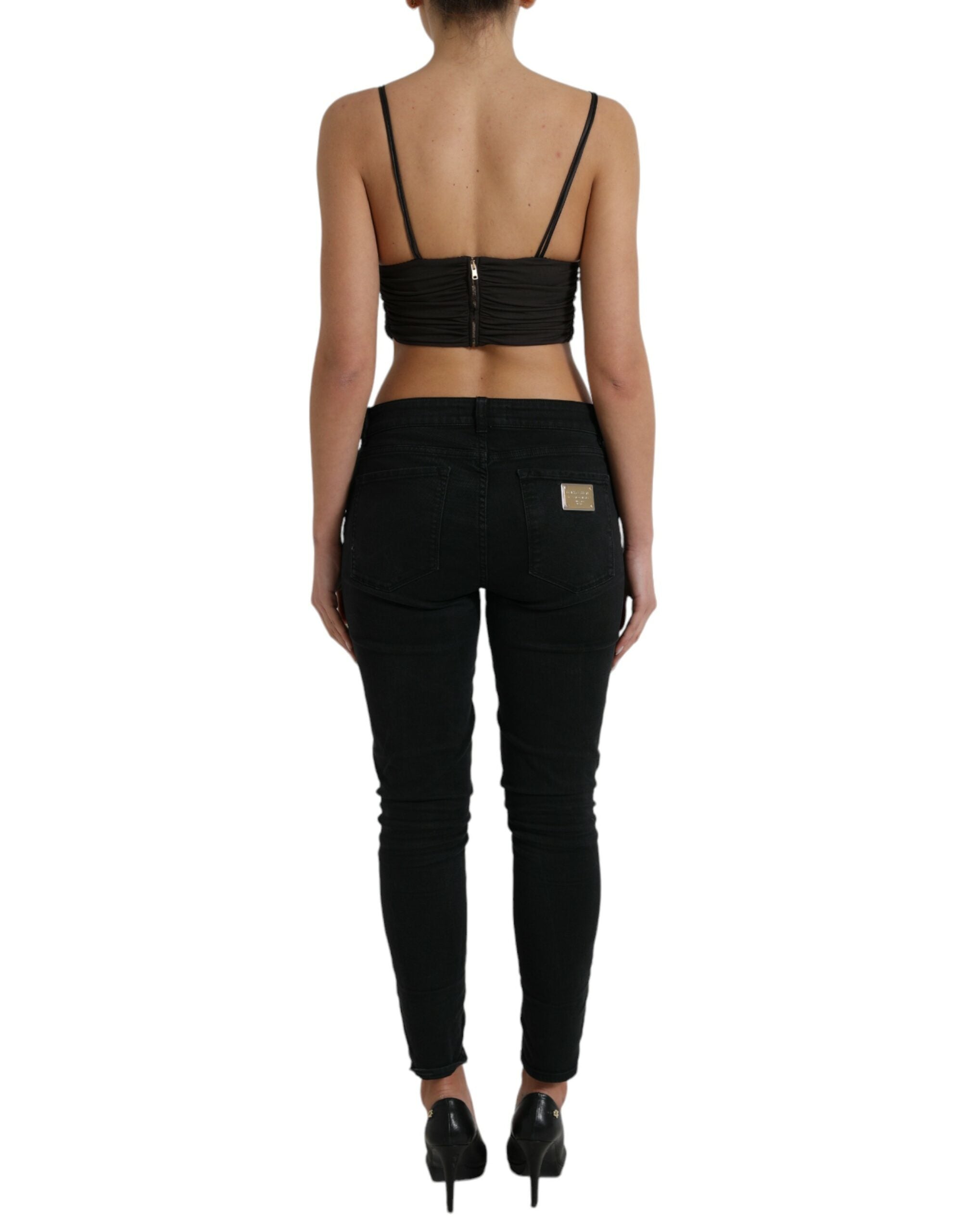 Bruine viscose tanktop met diepe V-hals