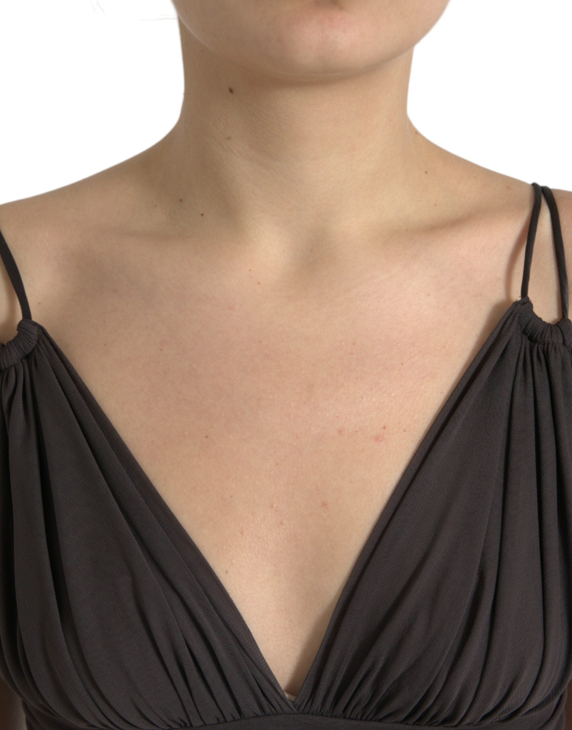 Bruine viscose tanktop met diepe V-hals
