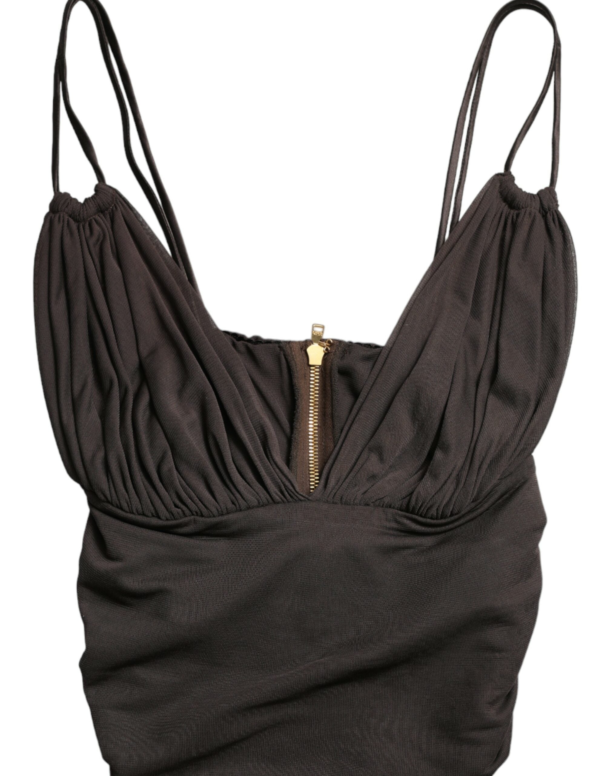 Bruine viscose tanktop met diepe V-hals
