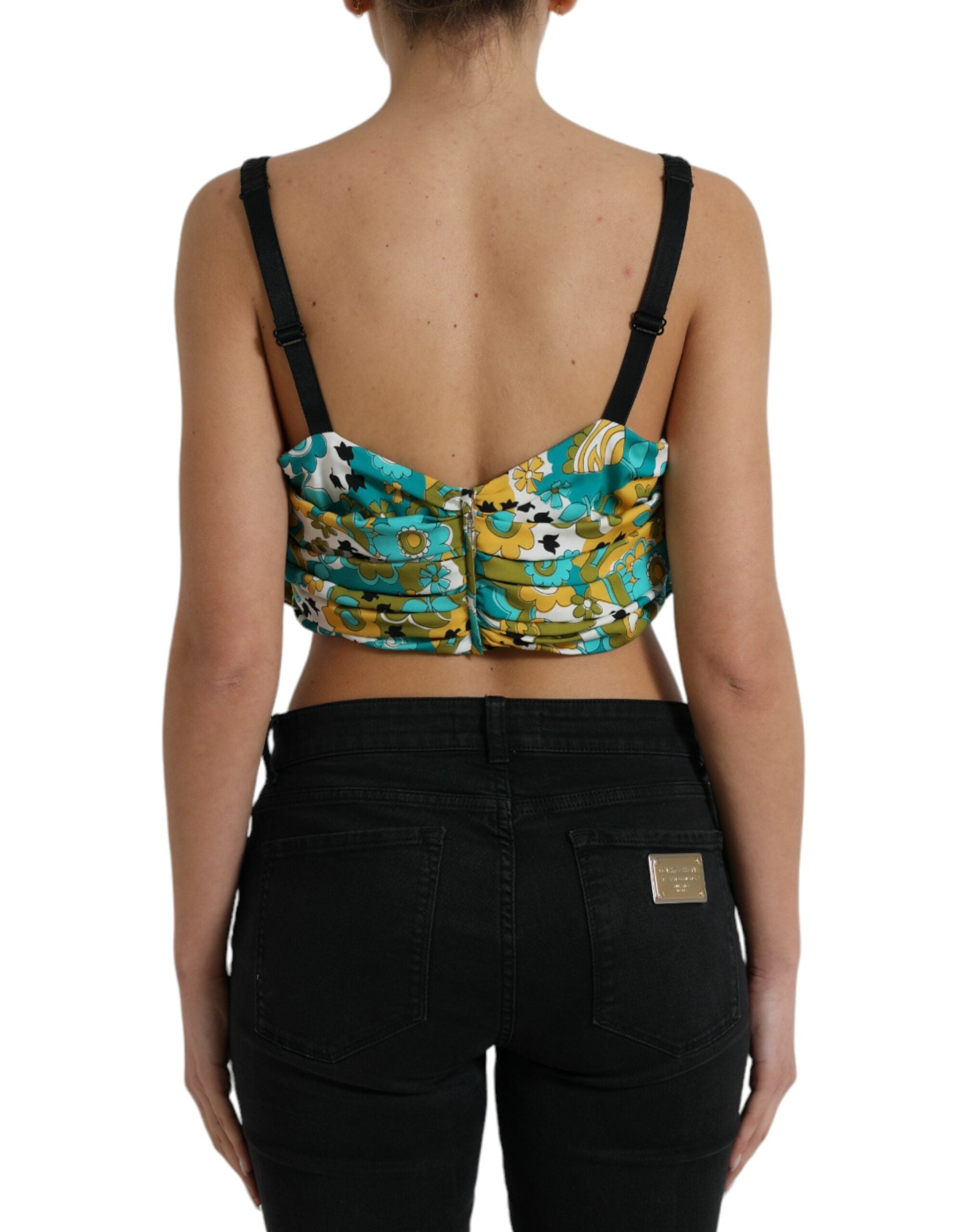 Meerkleurige bloemen mouwloze crop top