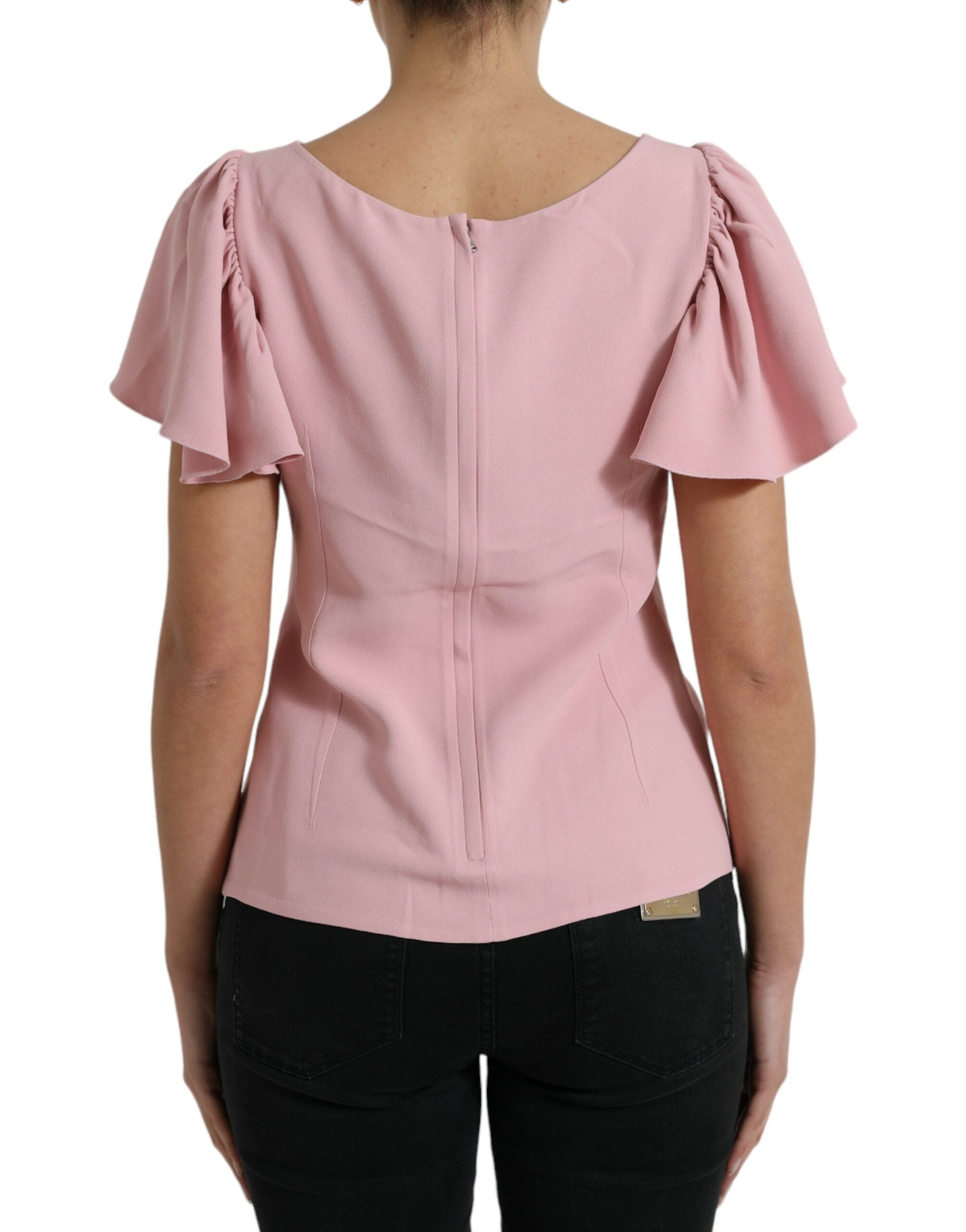 Roze blouse met korte mouwen en ronde hals
