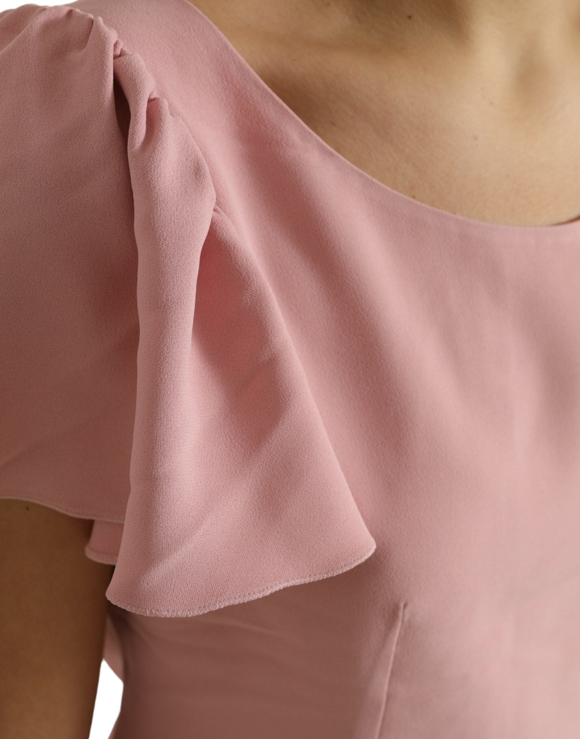 Roze blouse met korte mouwen en ronde hals