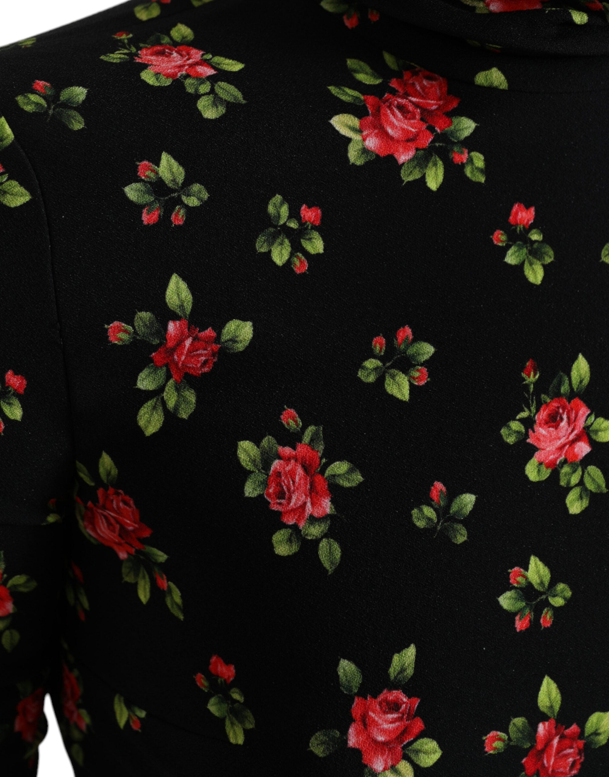 Zwarte blouse met col en rozenprint