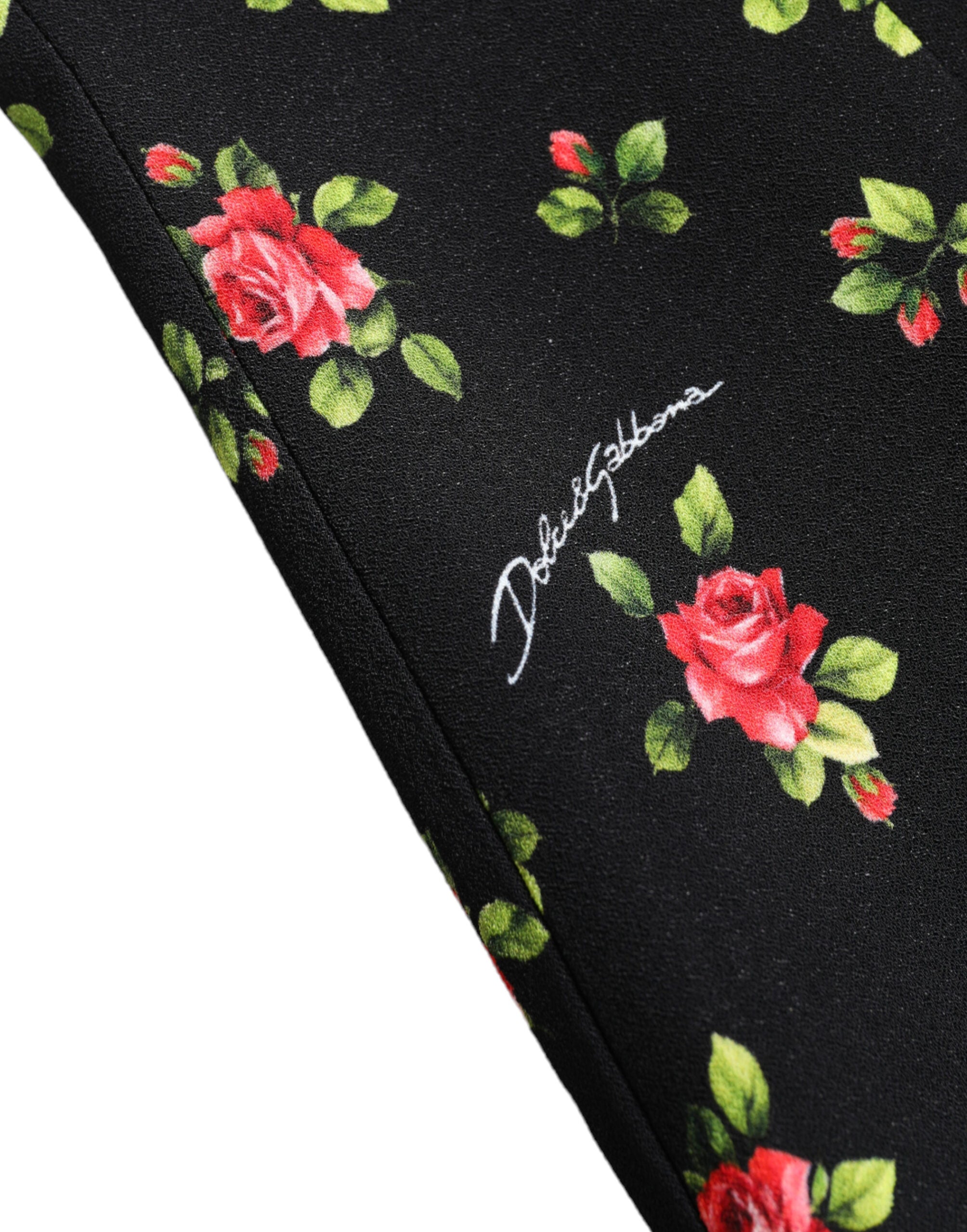 Zwarte blouse met col en rozenprint