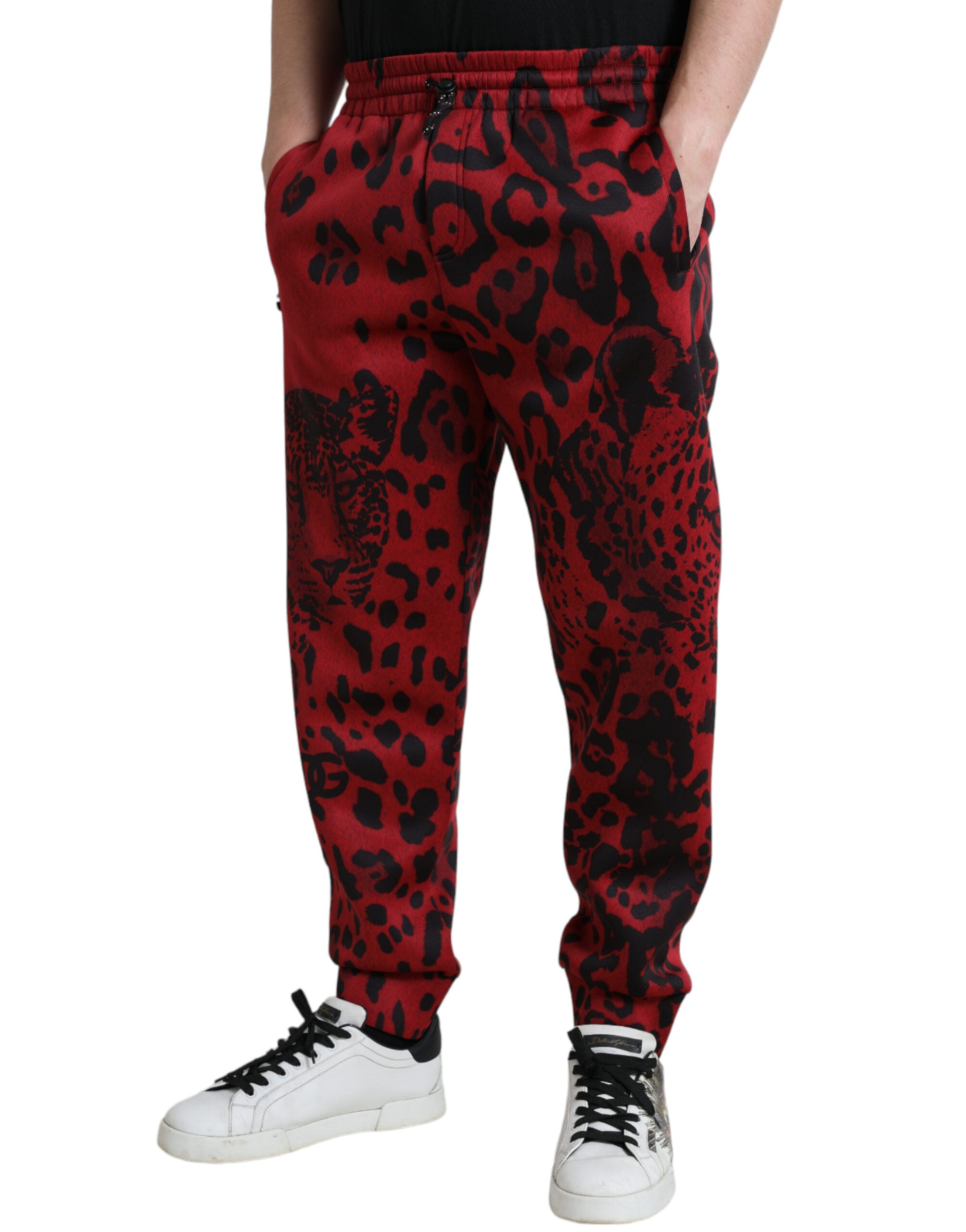 Rode zwarte luipaard stretch joggingbroek