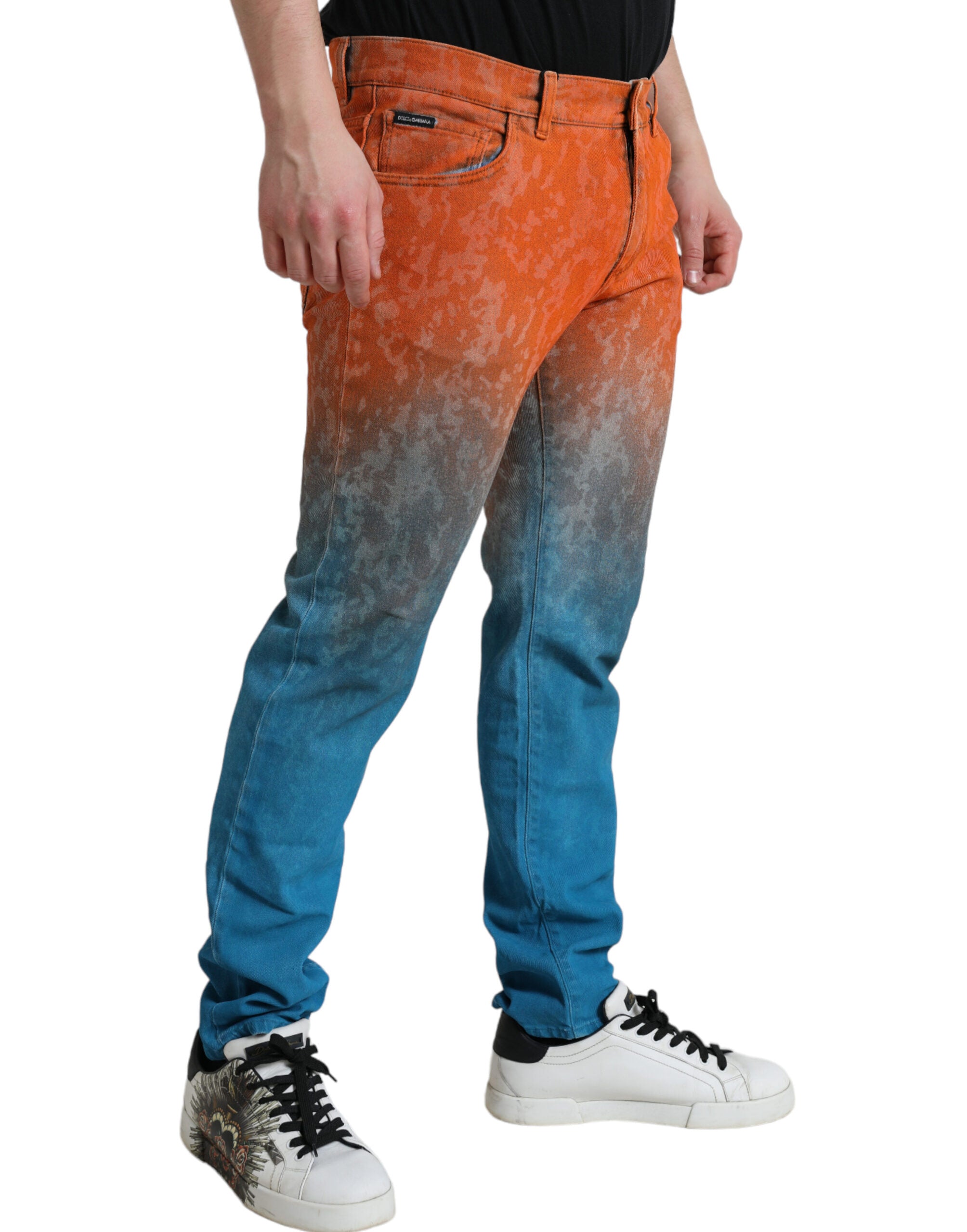 Многоцветни омбре памучни дънки Slim Fit