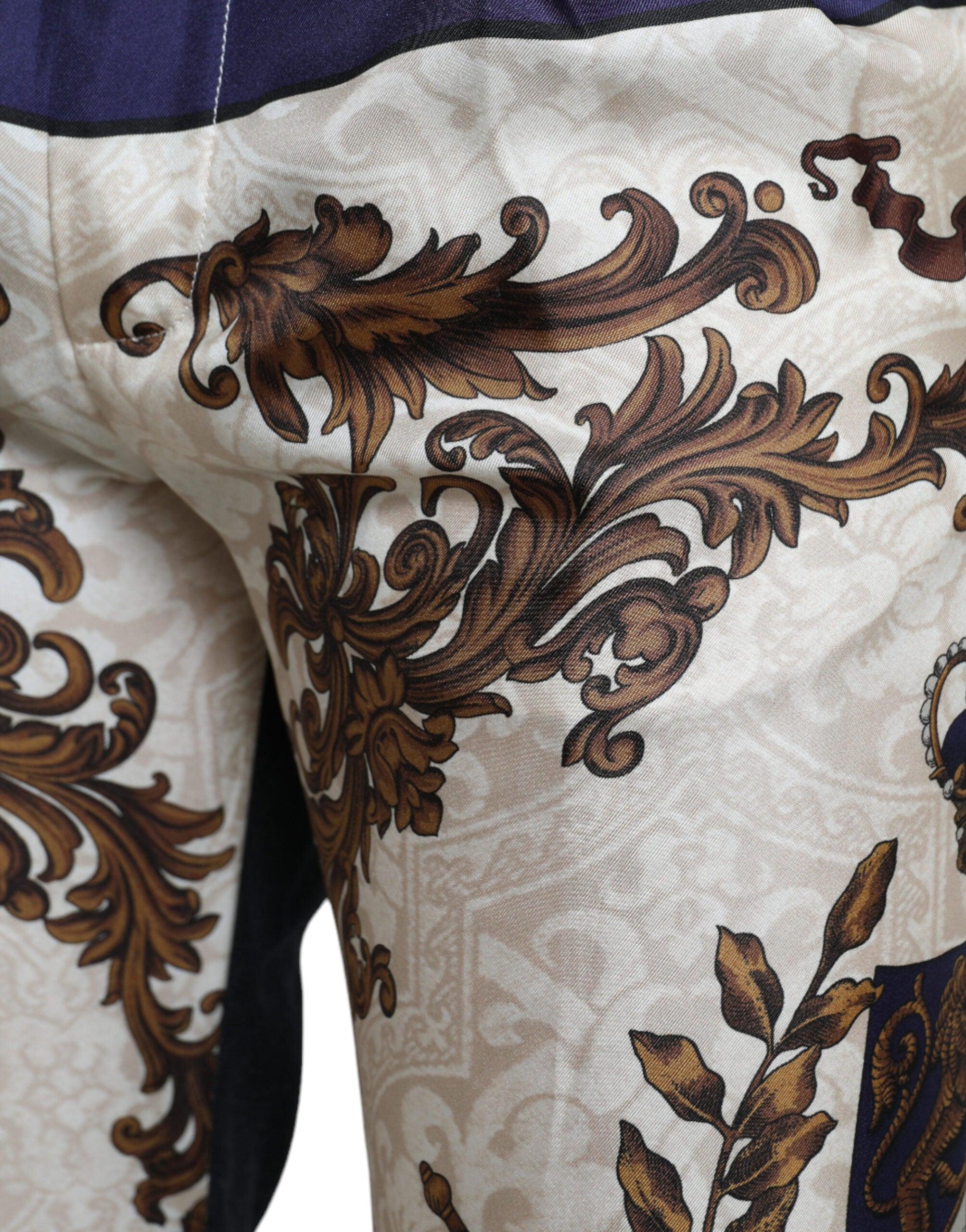 Veelkleurige heraldische skinny herenbroek