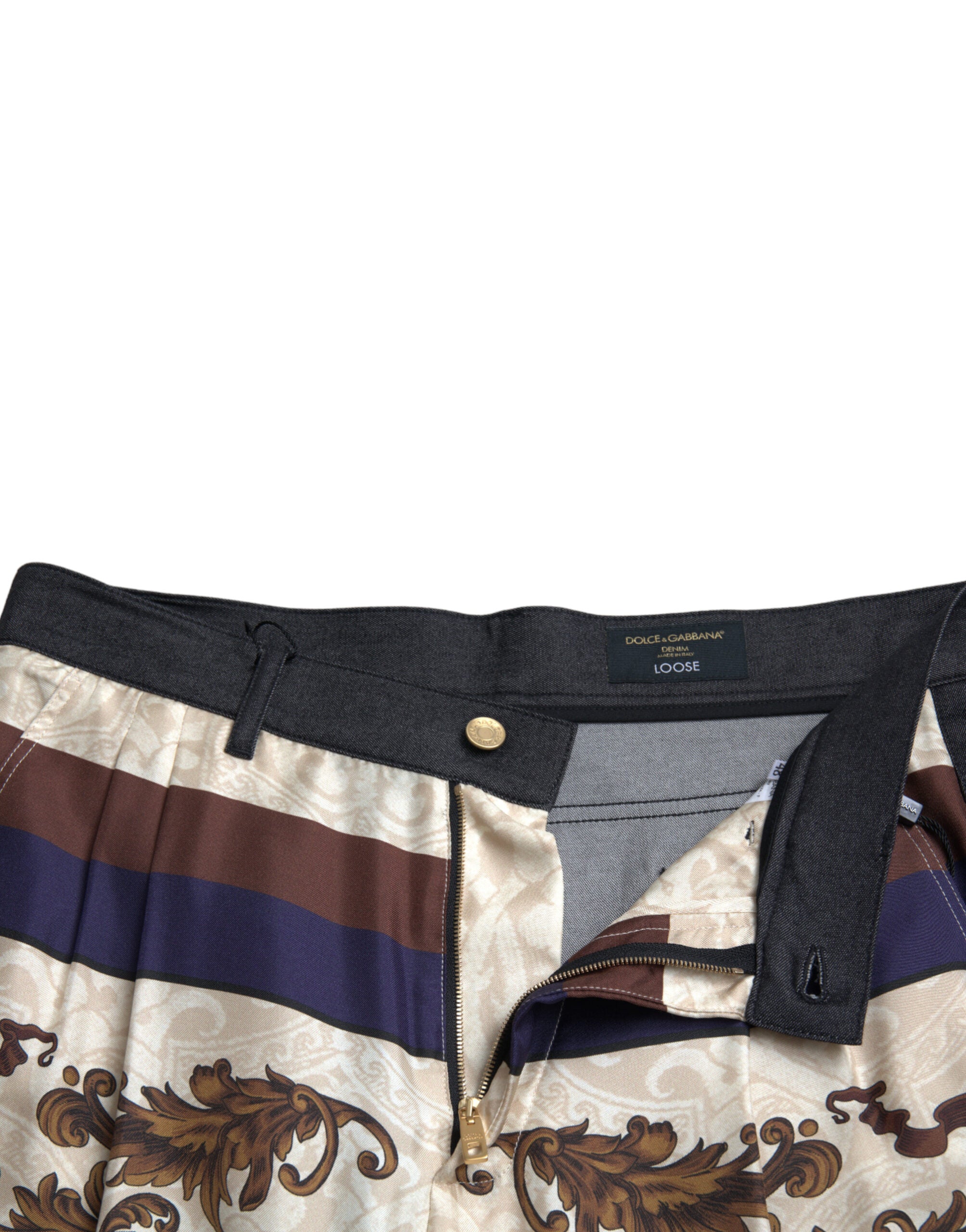Veelkleurige heraldische skinny herenbroek