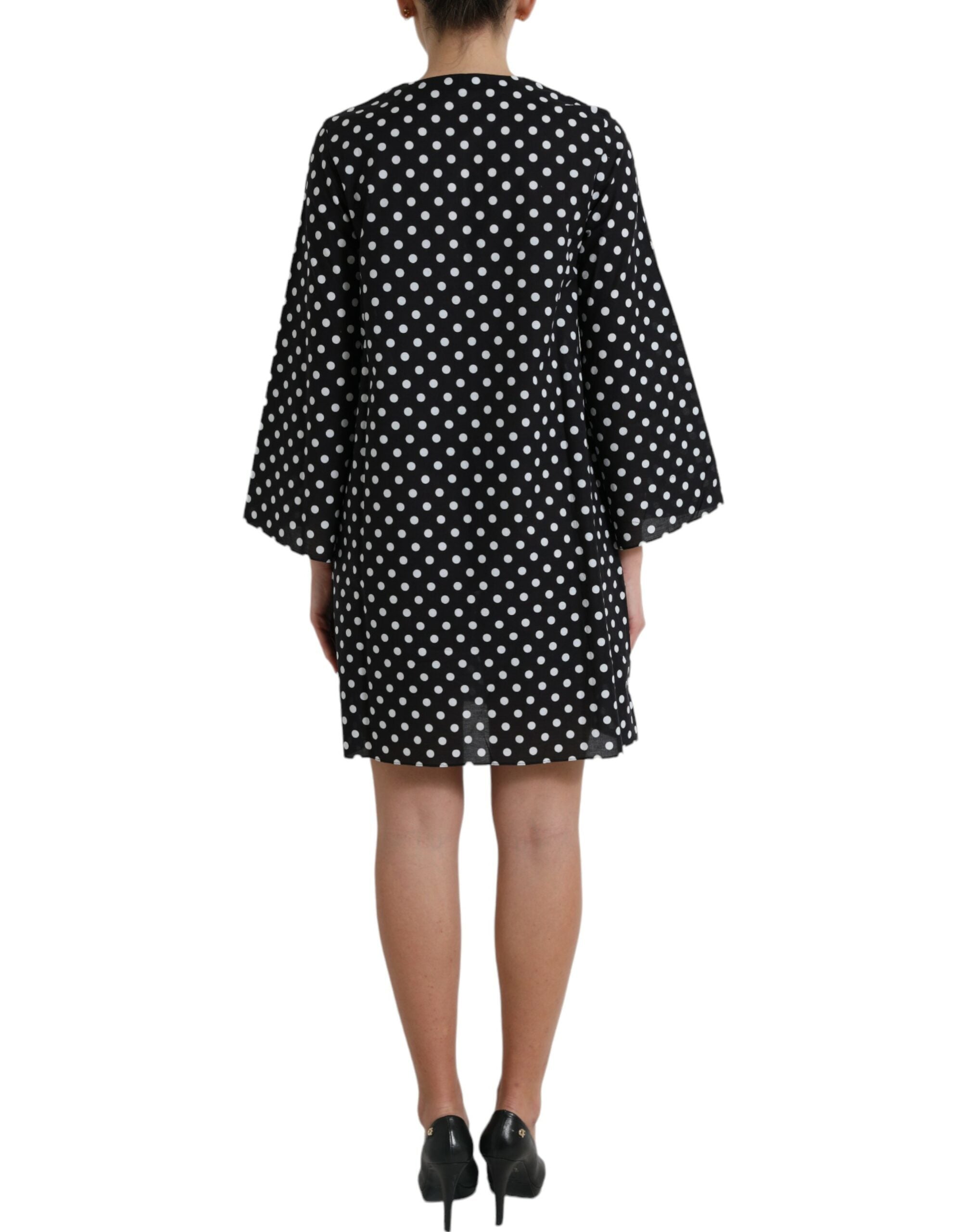 Zwart-witte nylon mini-jurk met stippen