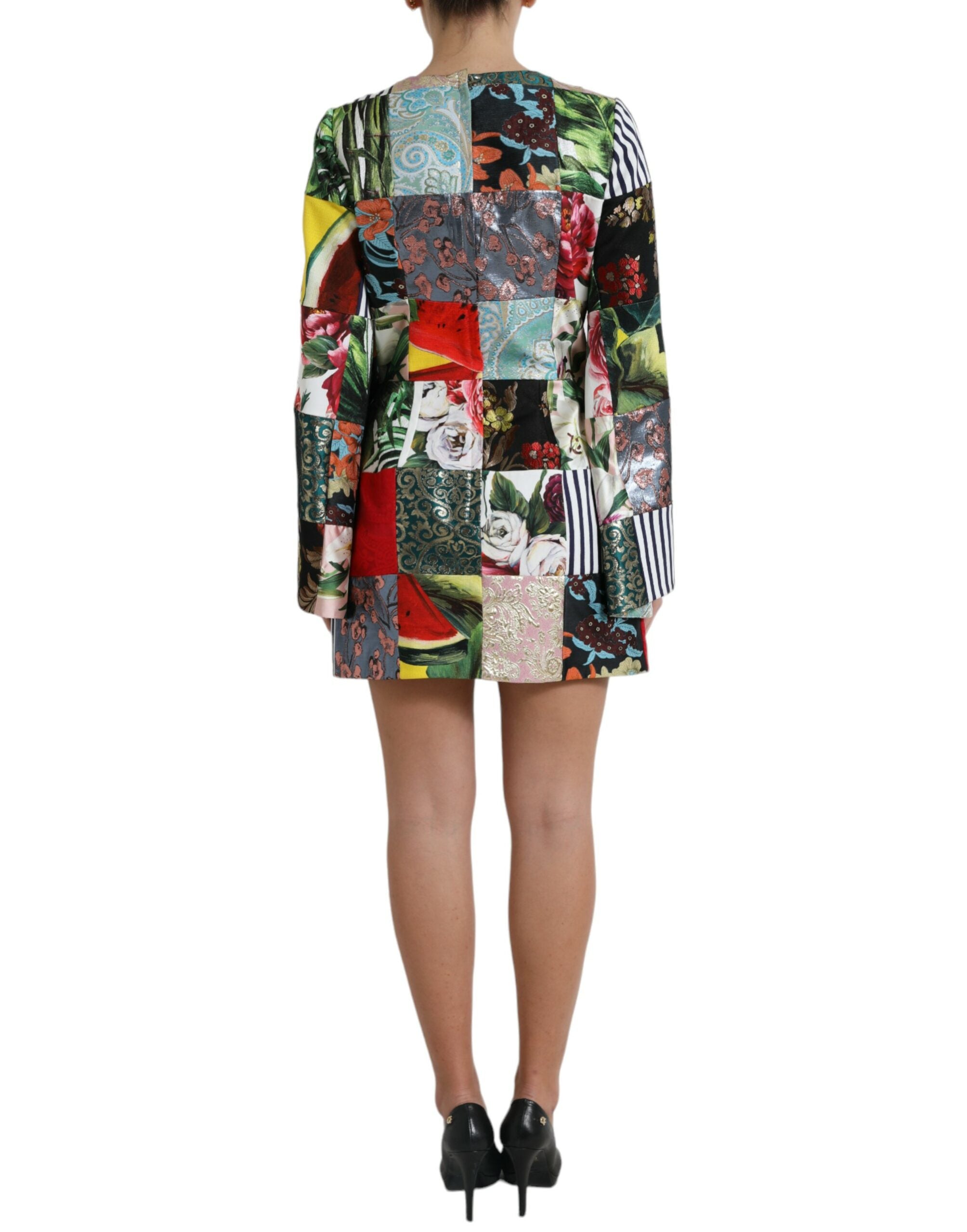Multicolor bloemen patchwork shift mini-jurk