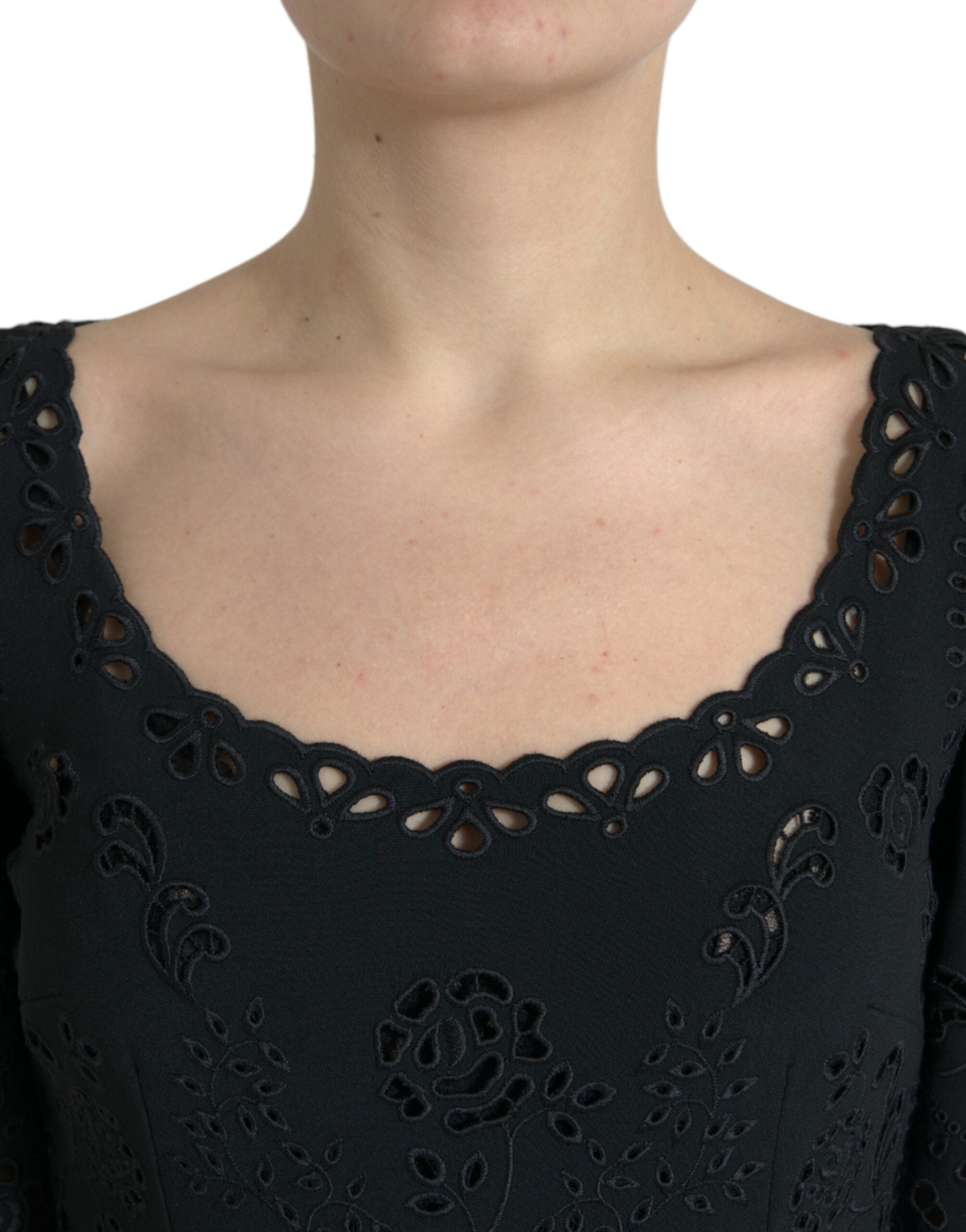 Zwarte viscose bodycon midi-jurk met bloemenkant