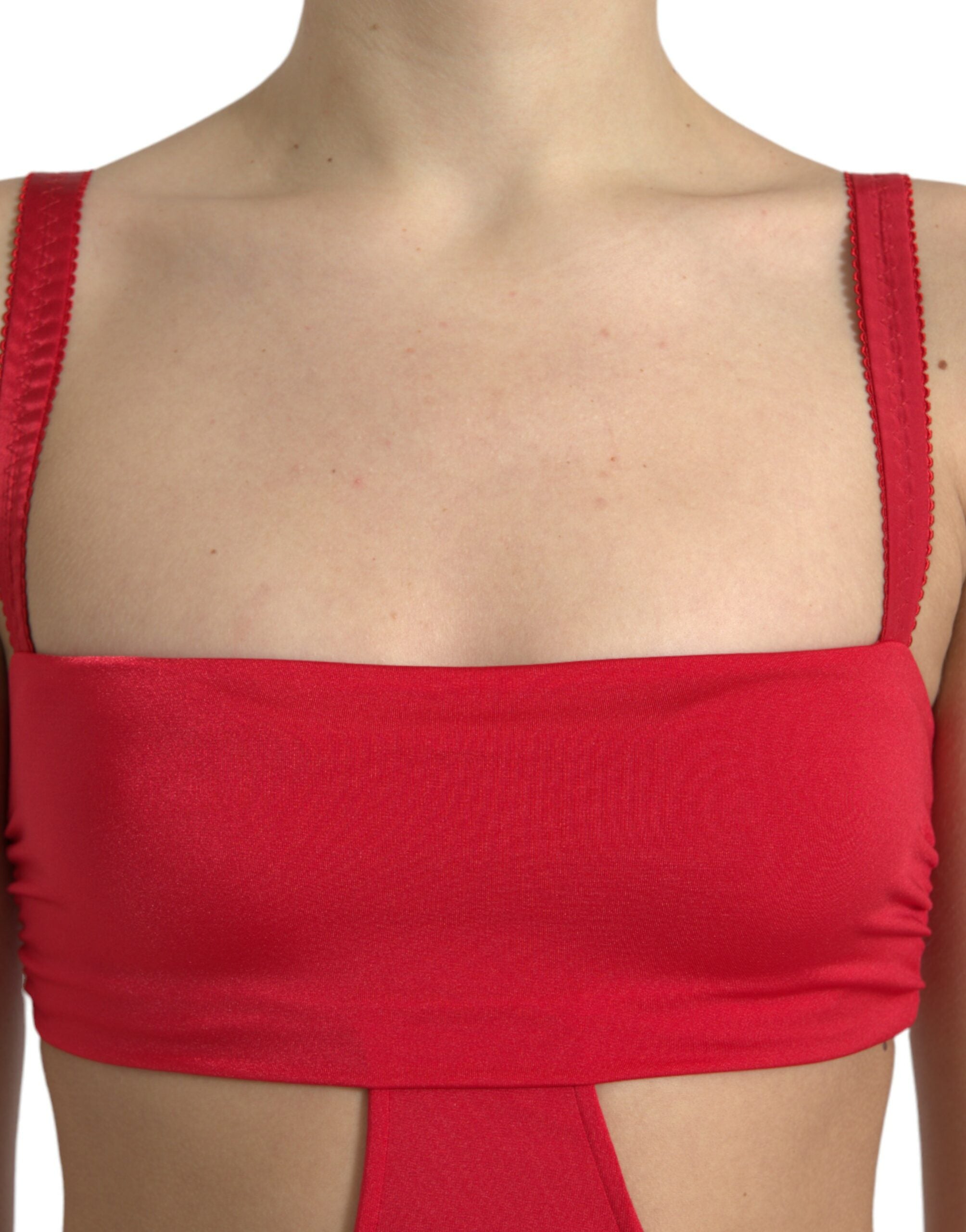 Rode, uitgesneden nylon mouwloze mini-jurk