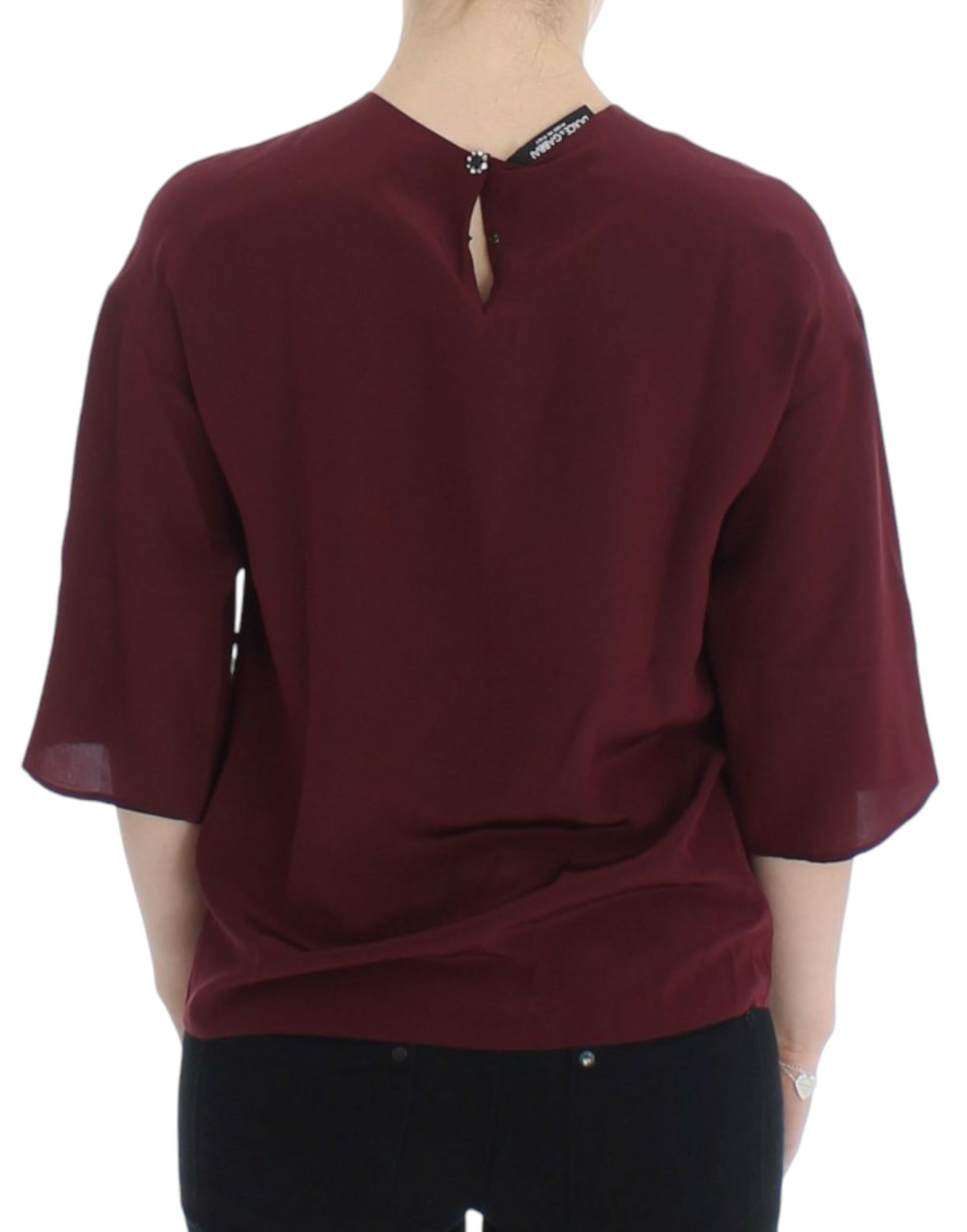 Rode zijden blouse met 3/4 mouwen