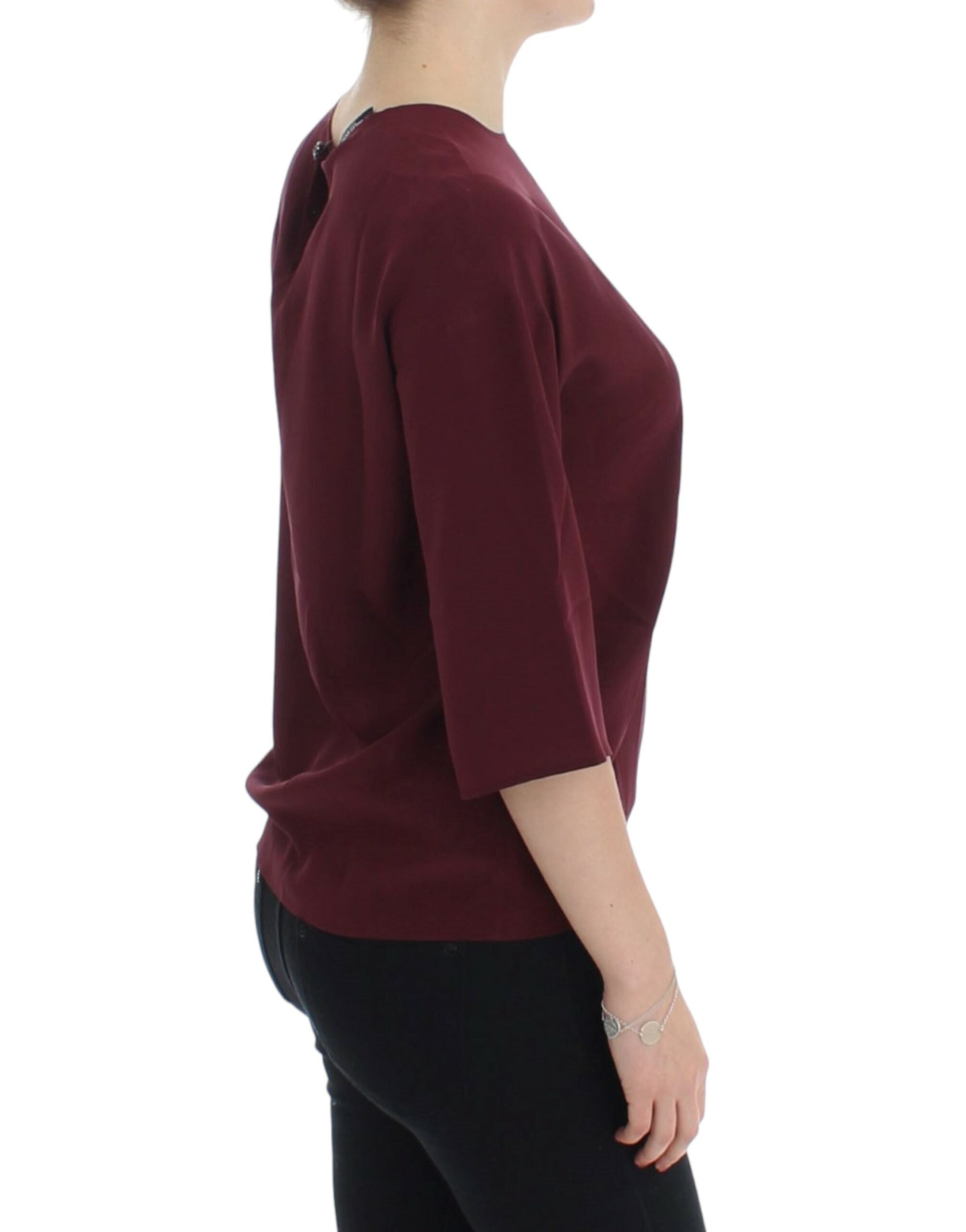 Rode zijden blouse met 3/4 mouwen