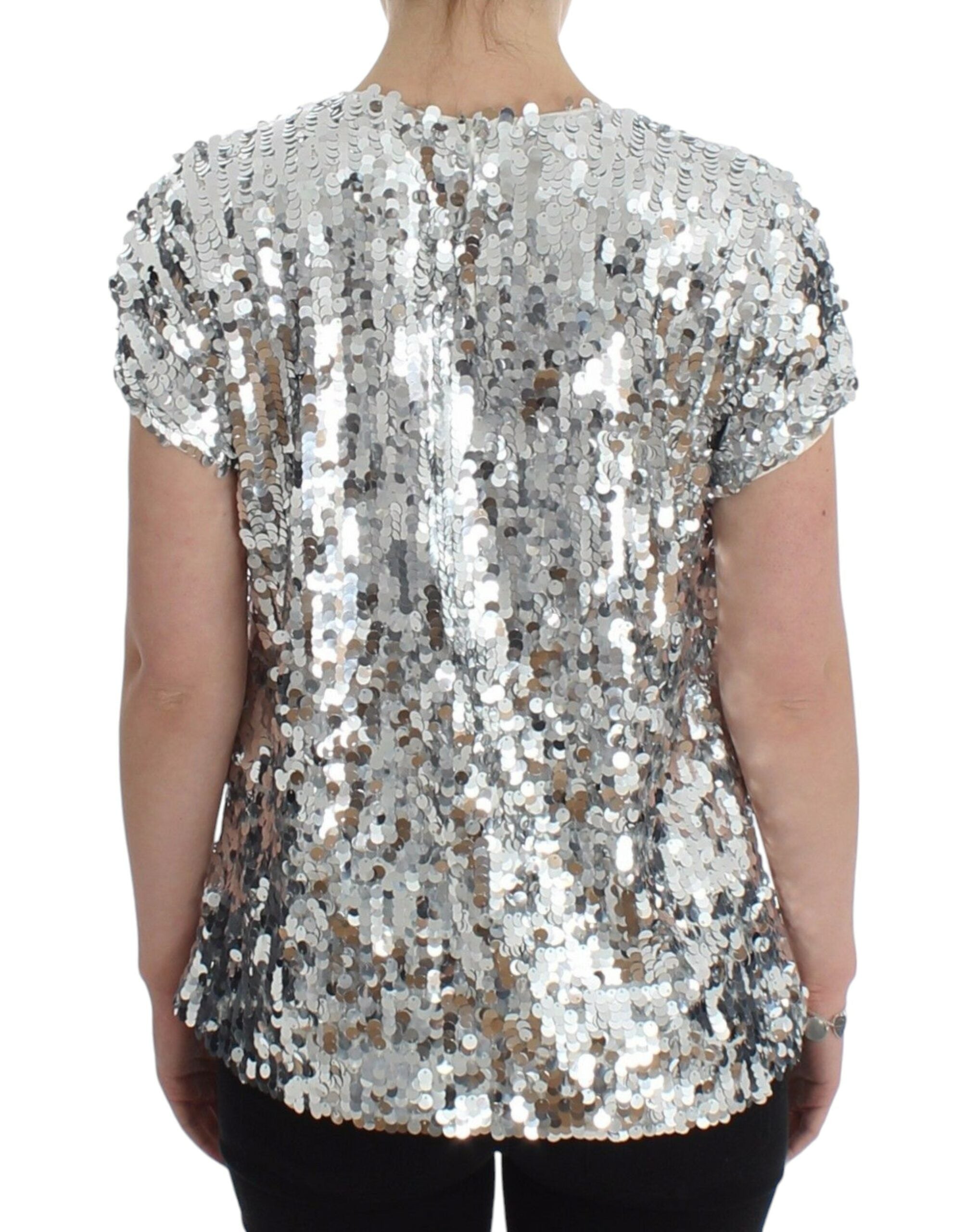 Zilveren blouse met ronde hals en pailletten, T-shirttop
