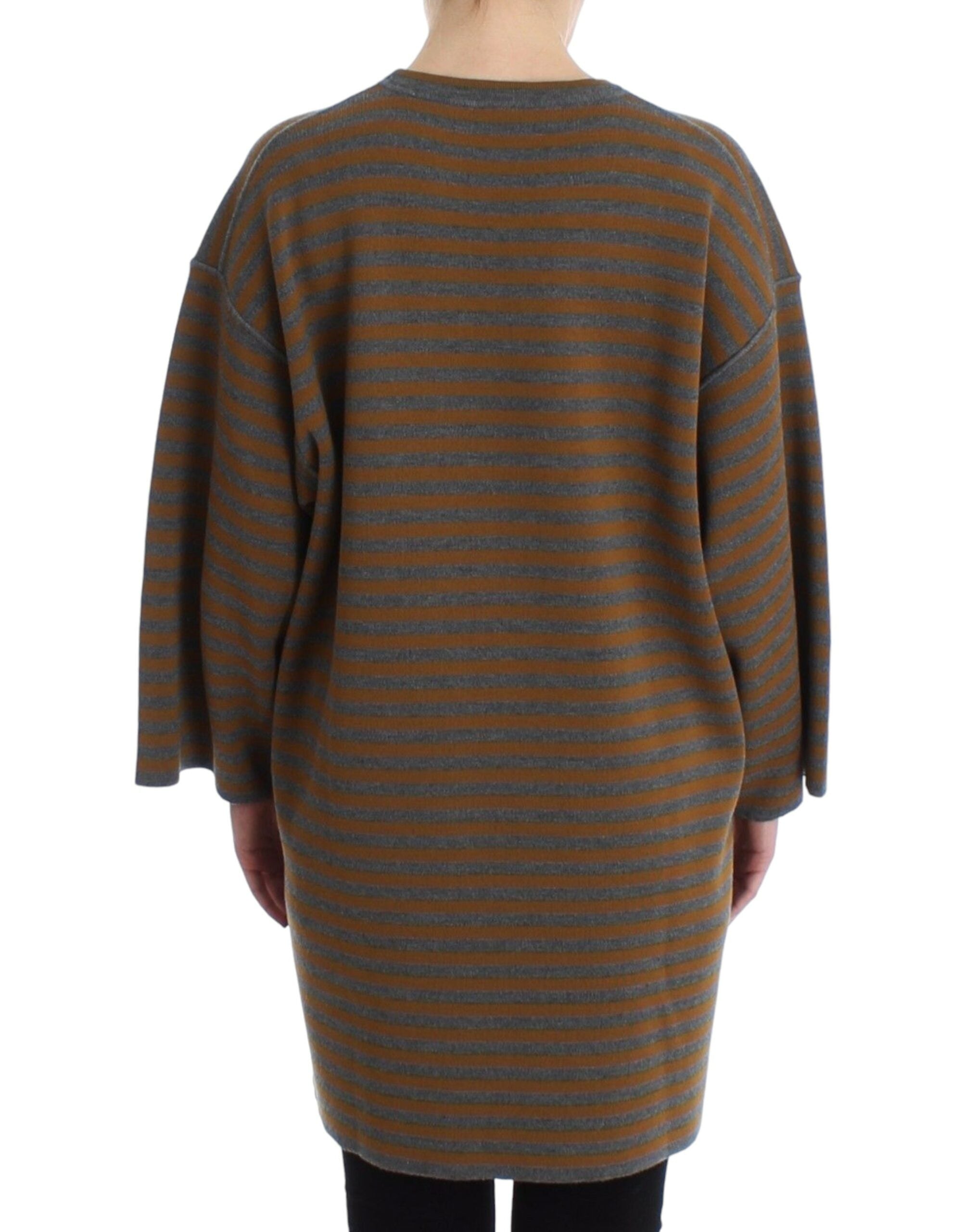 Oversized grijs-gele gestreepte trui-top