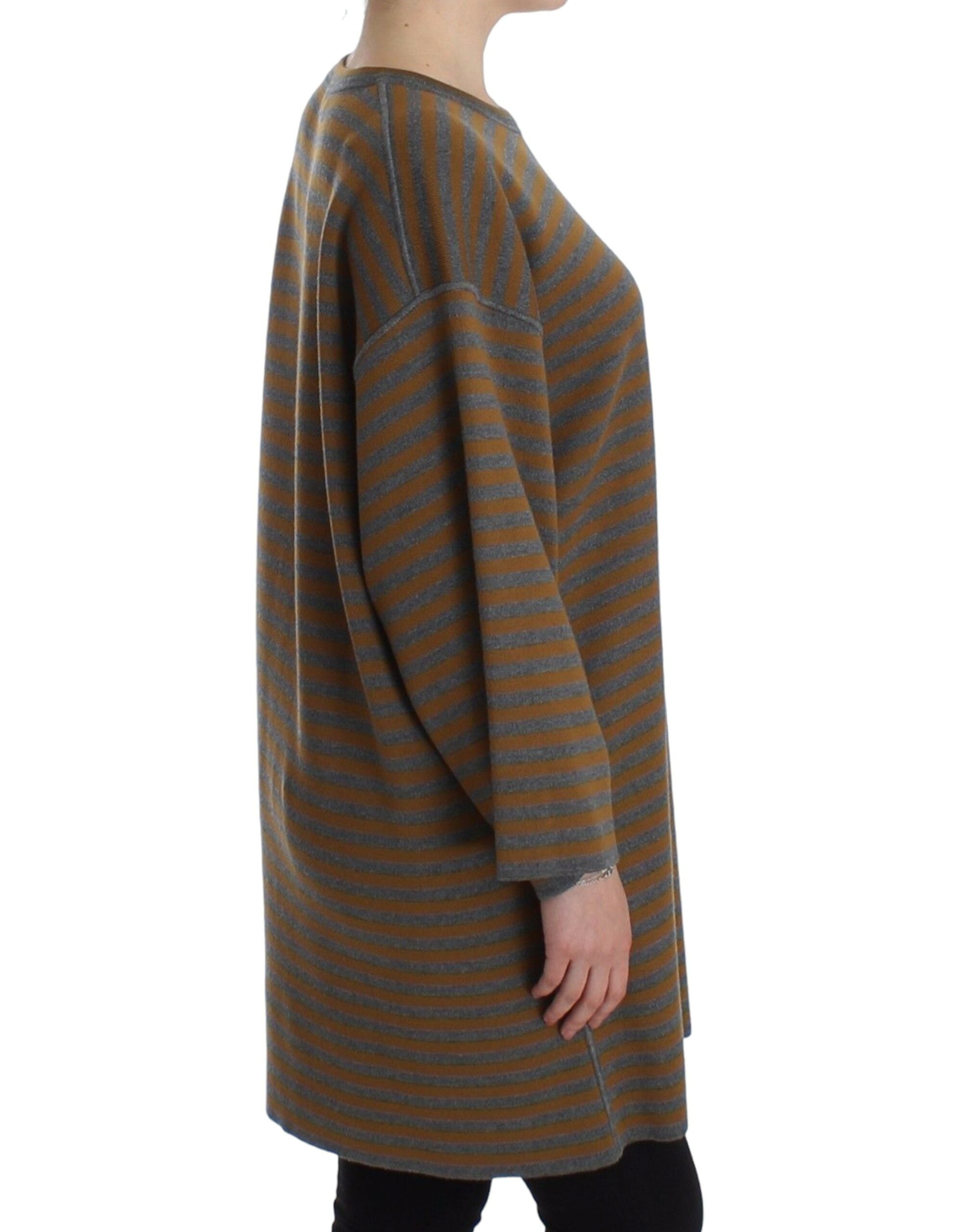 Oversized grijs-gele gestreepte trui-top