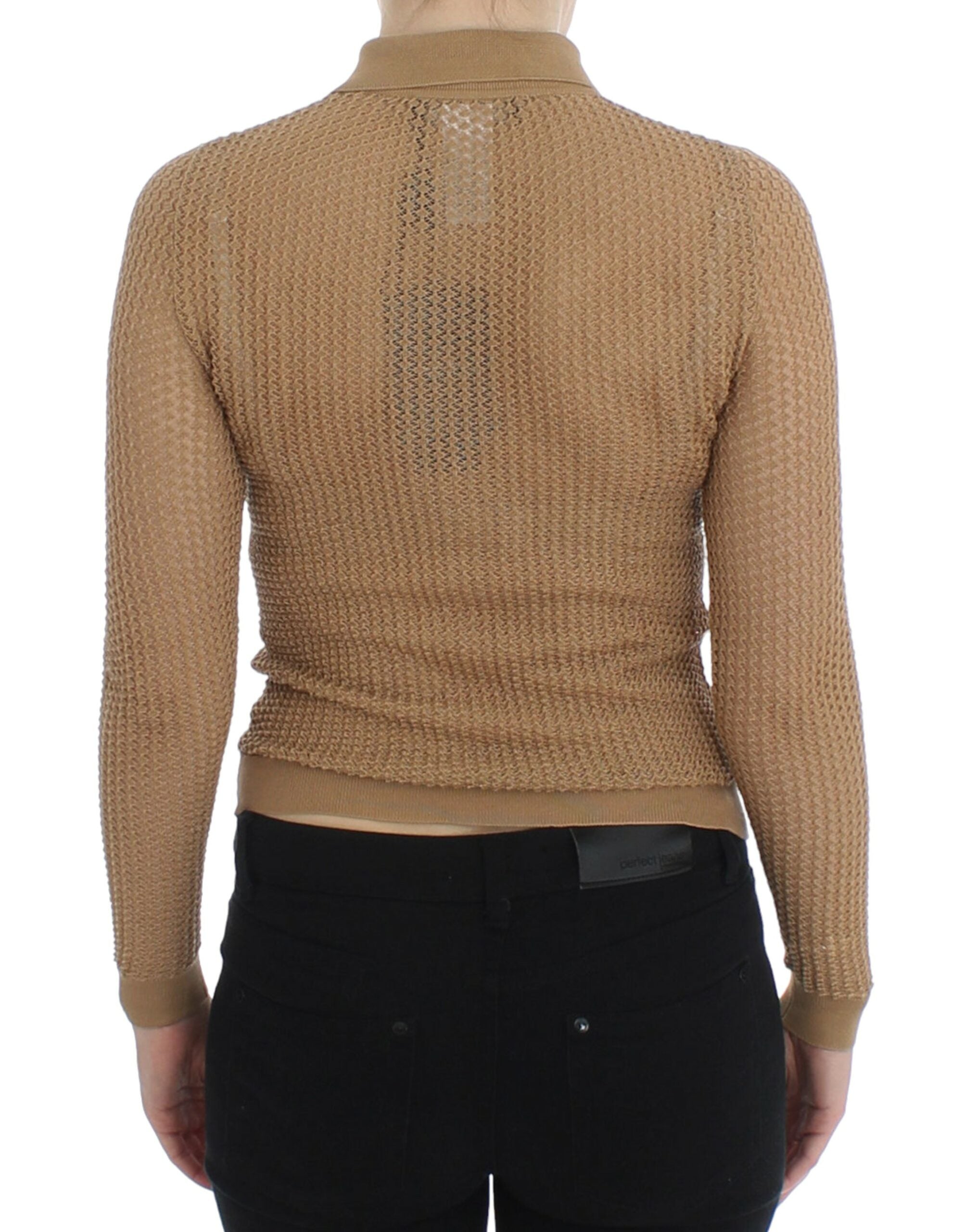 Beige gebreide katoenen polovest