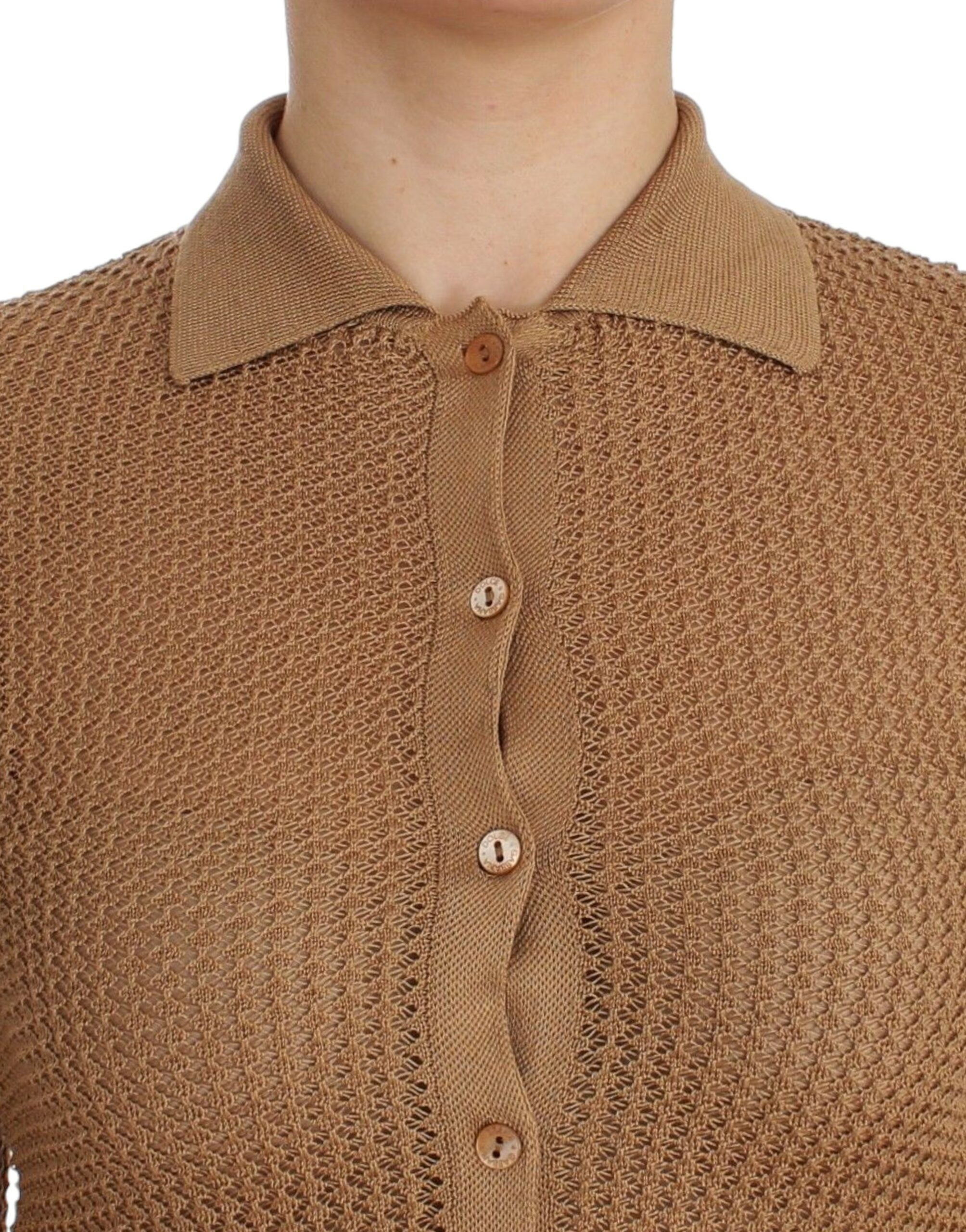Beige gebreide katoenen polovest