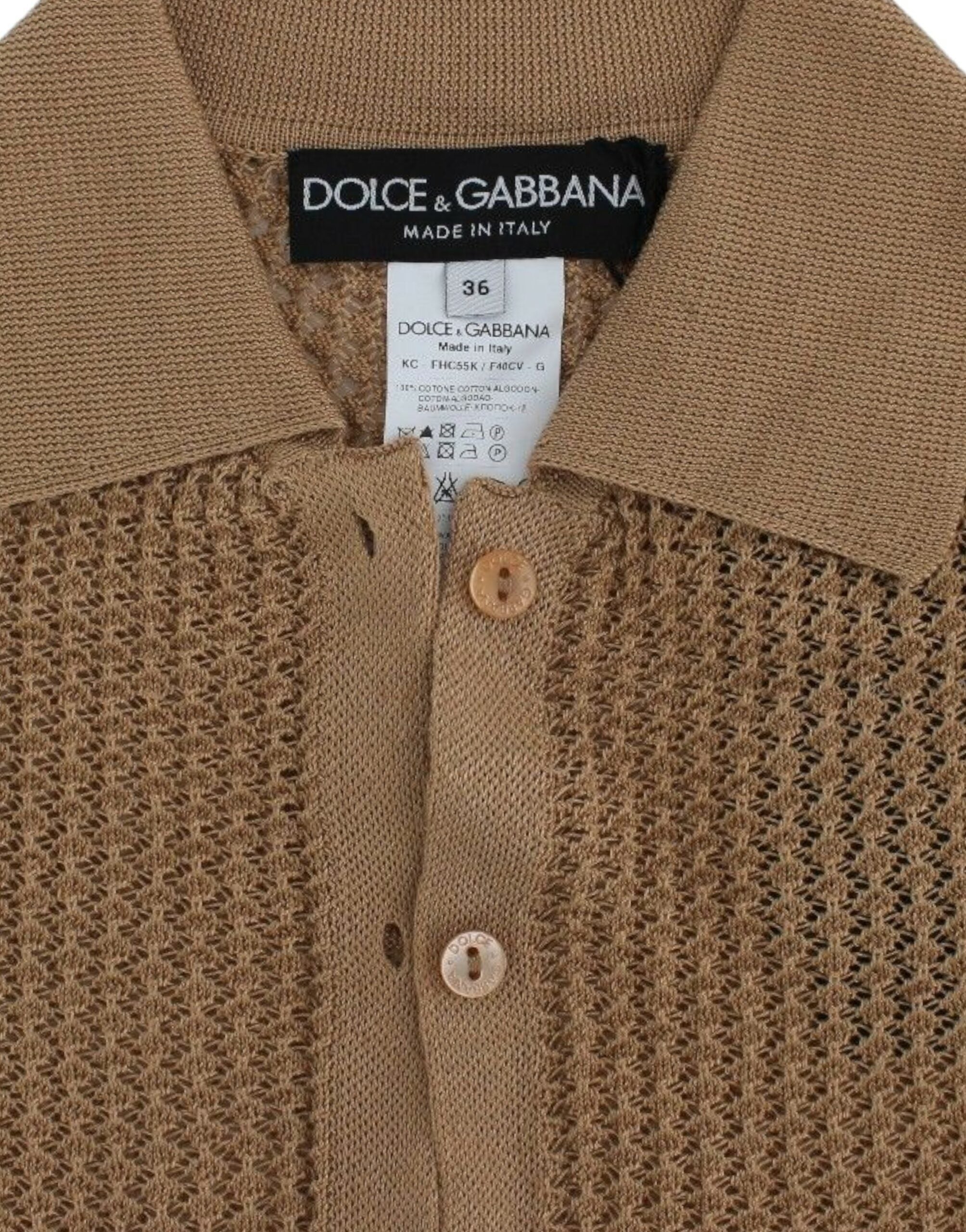 Beige gebreide katoenen polovest