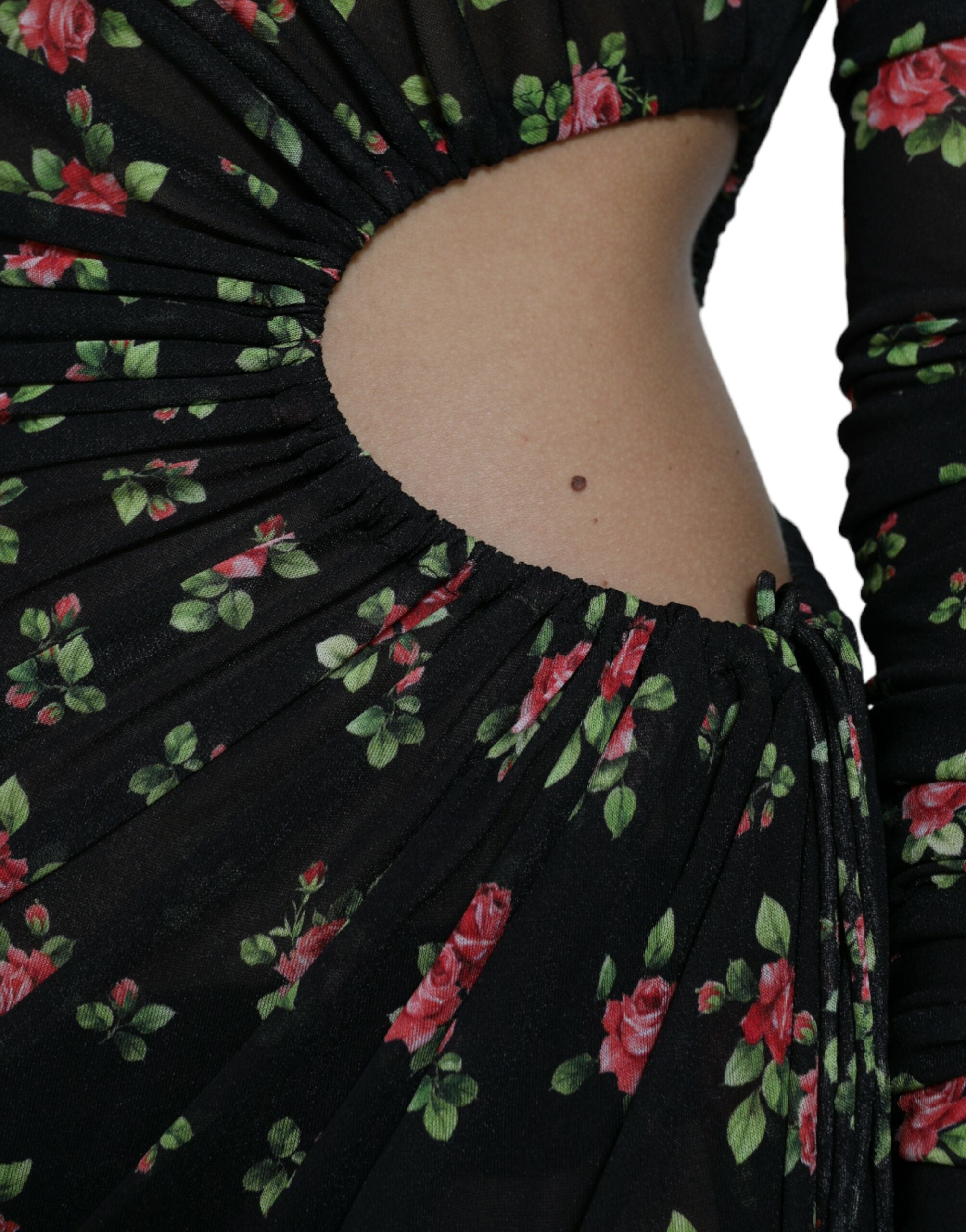 Zwarte maxi-jurk met bloemenprint en uitgesneden mouwen