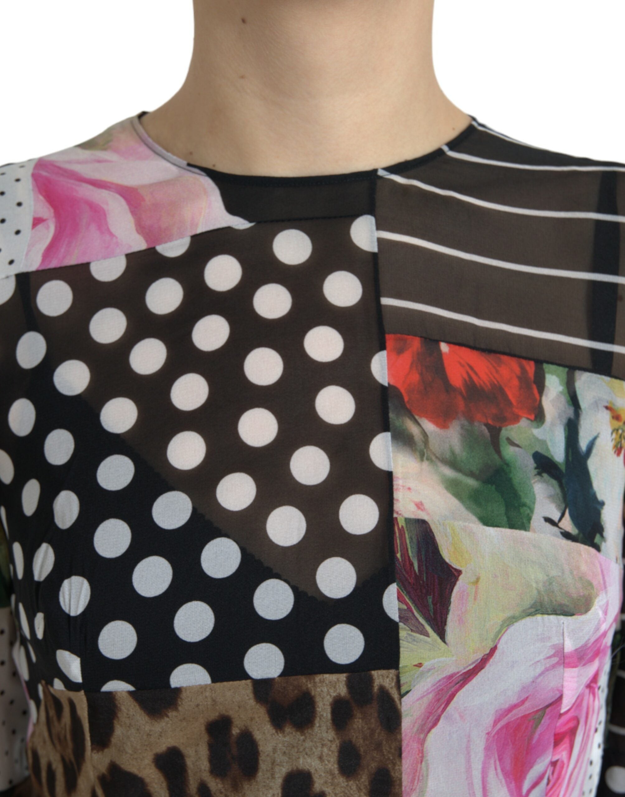Veelkleurige patchwork bloemenluipaardjurk