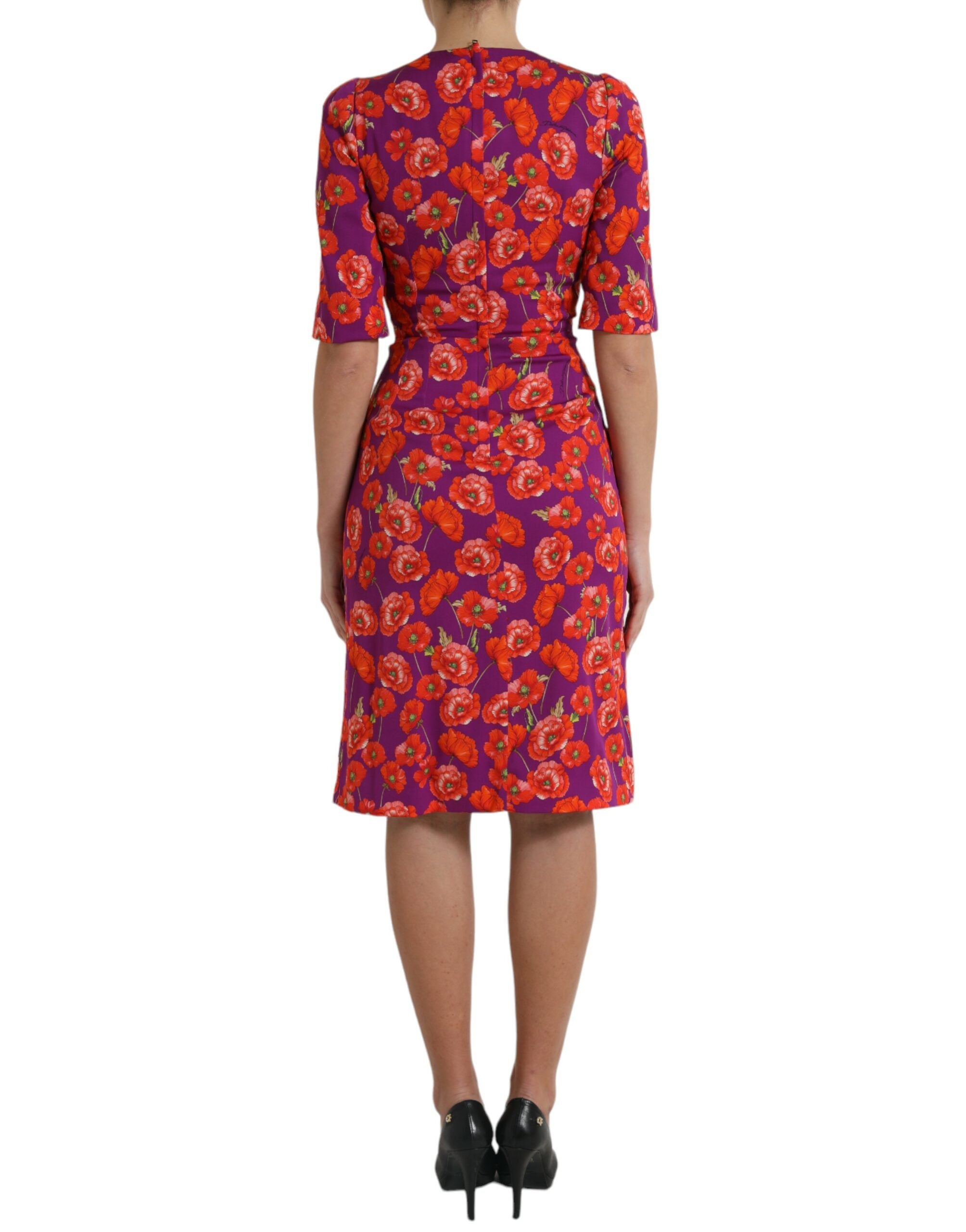 Veelkleurige bloemenprint-schedejurk met klaprozenprint