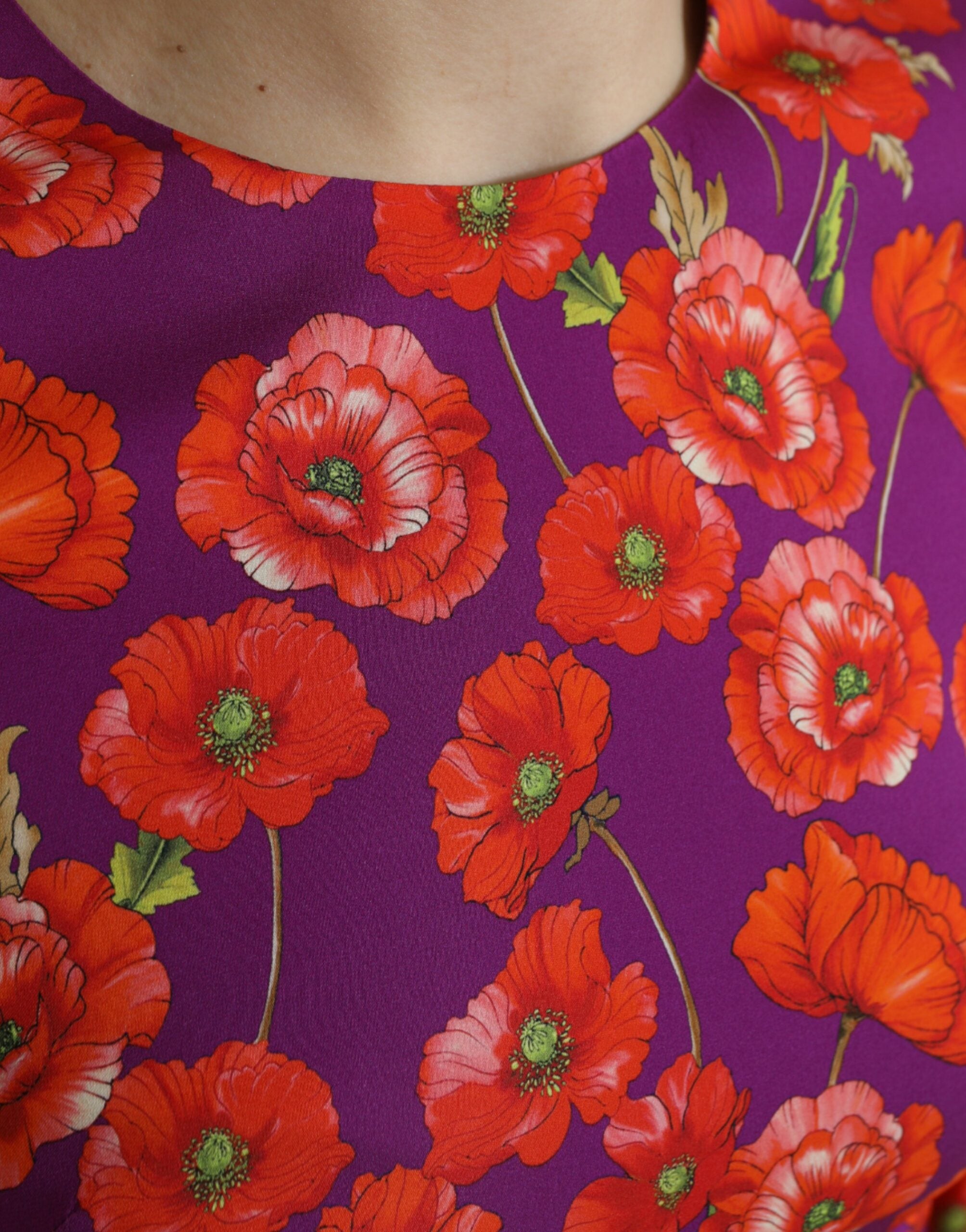 Veelkleurige bloemenprint-schedejurk met klaprozenprint