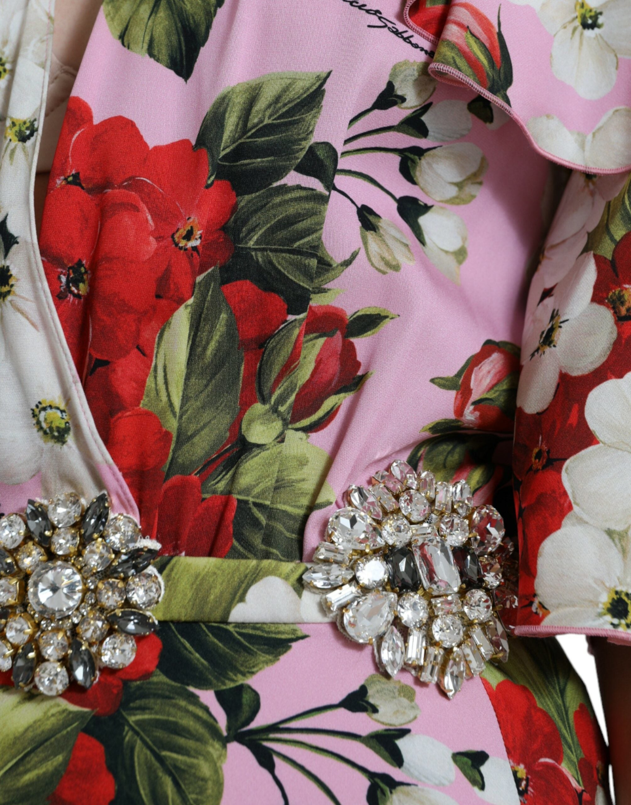 Multicolor A-lijn jurk met bloemen en kristallen