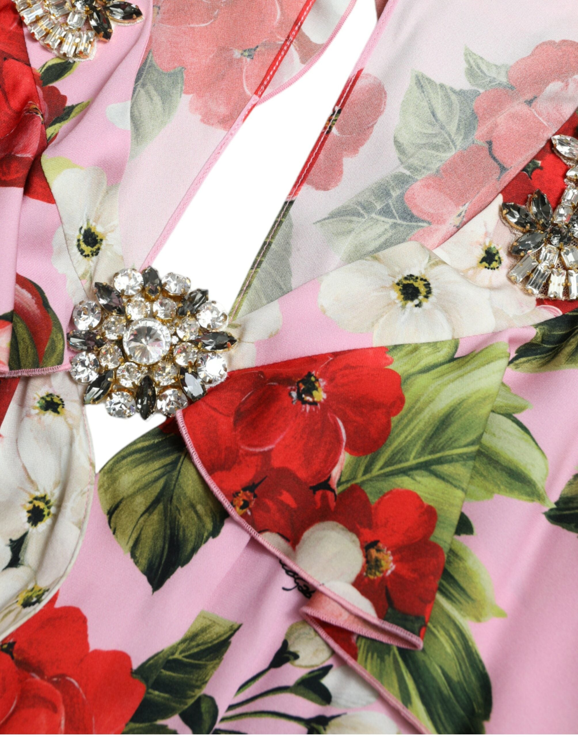 Multicolor A-lijn jurk met bloemen en kristallen