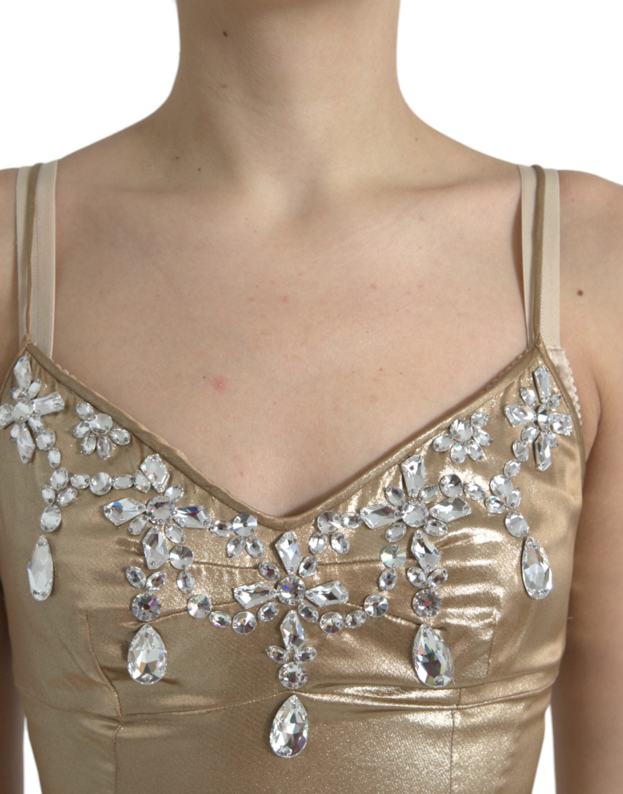 Metallic gouden jurk met kristallen versiering