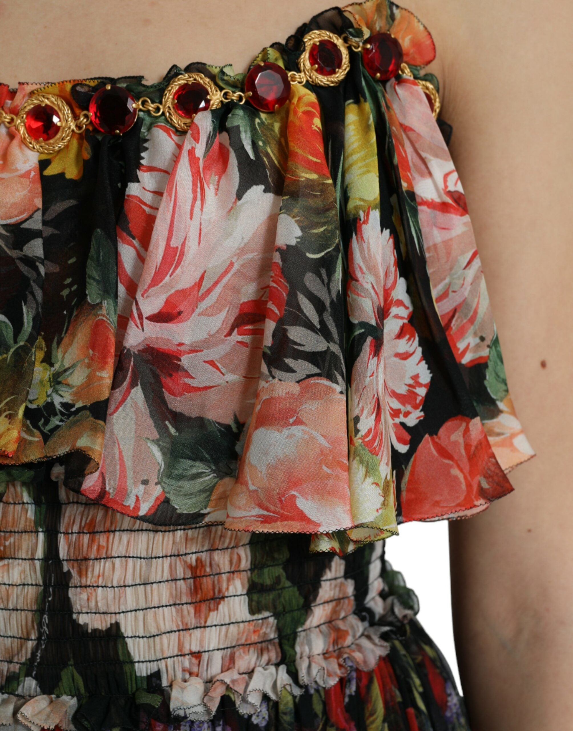 Multicolor bloemen chiffon gelaagde maxi-jurk