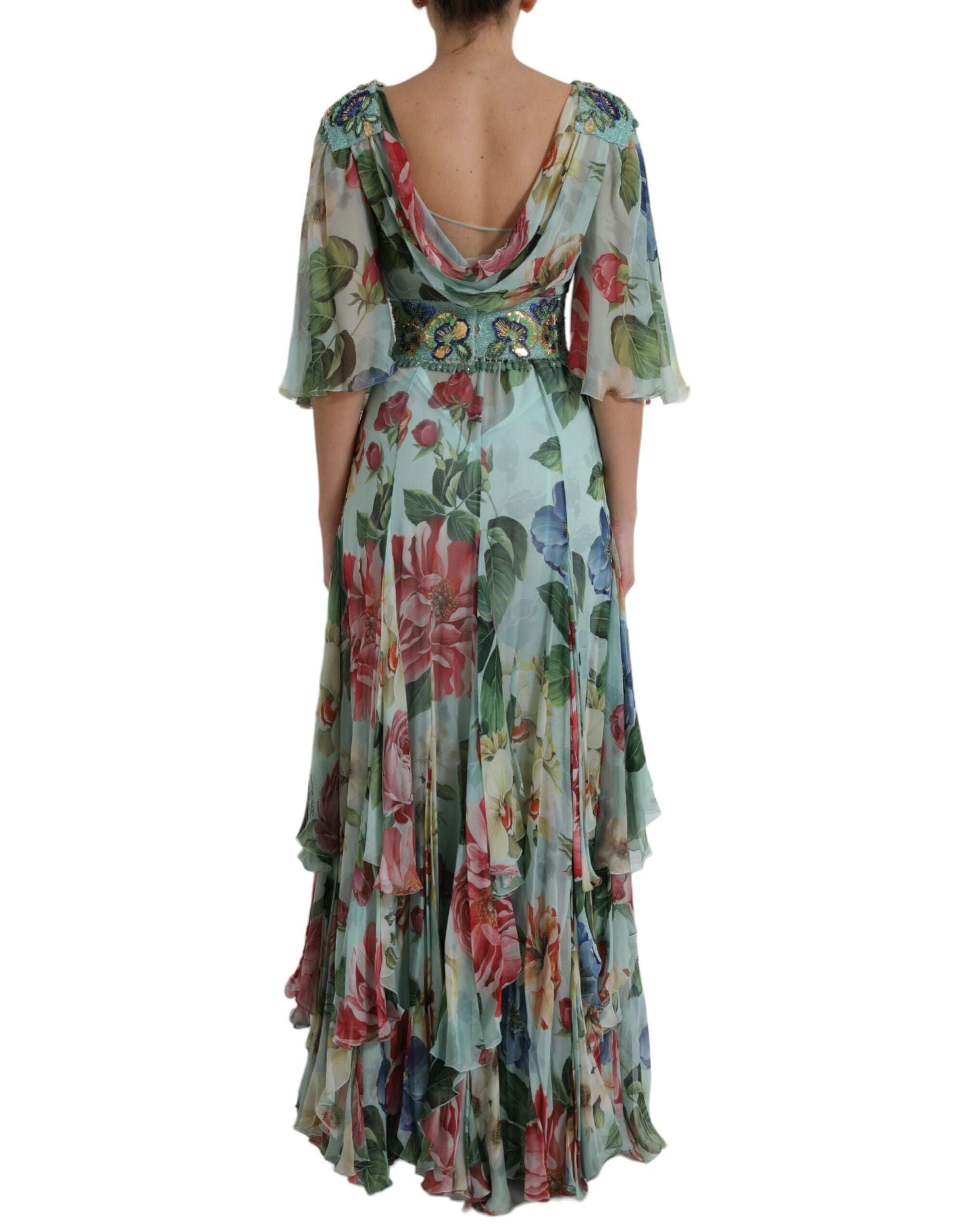 Blauwe bloemenprint gelaagde lange maxi-jurk