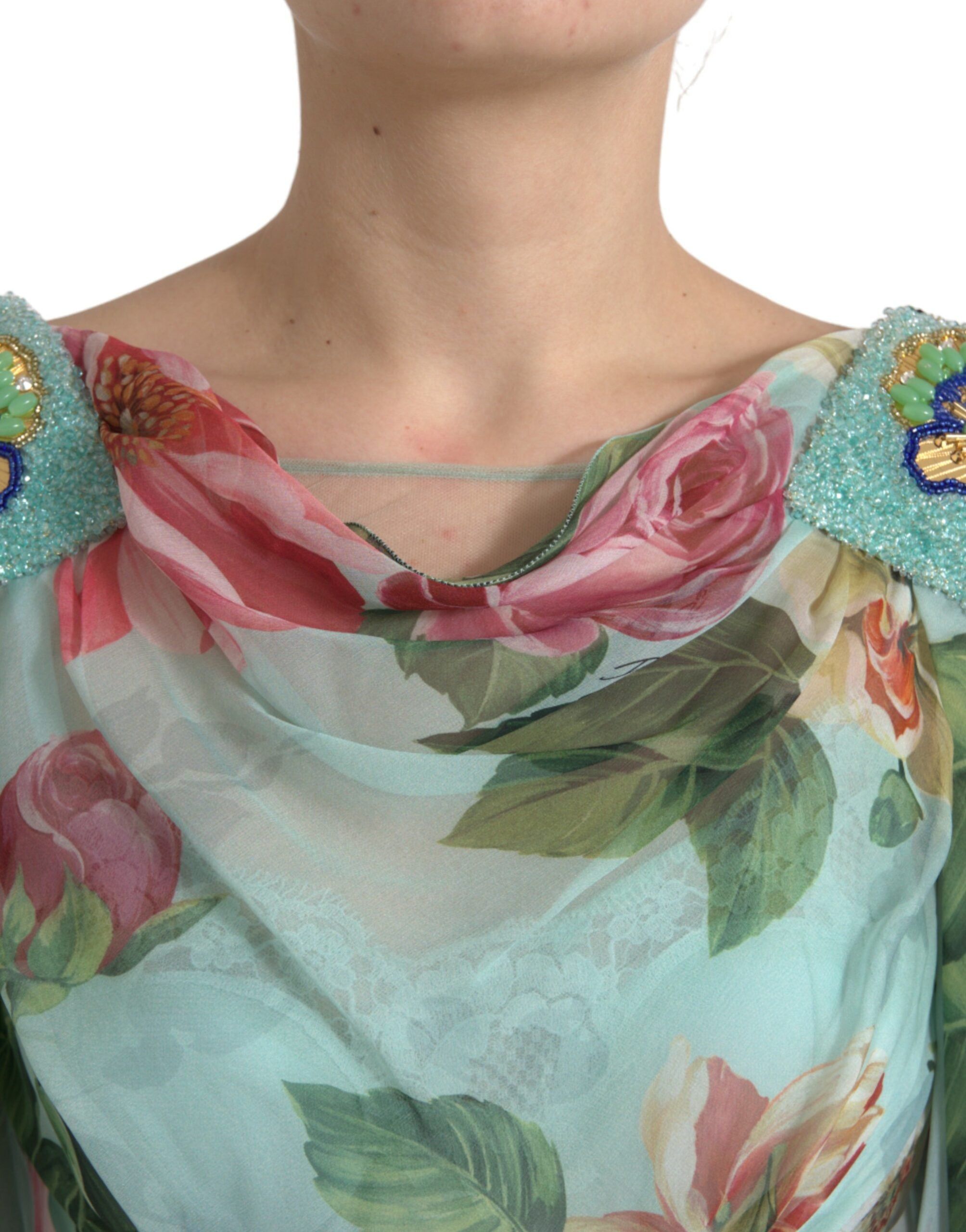 Blauwe bloemenprint gelaagde lange maxi-jurk