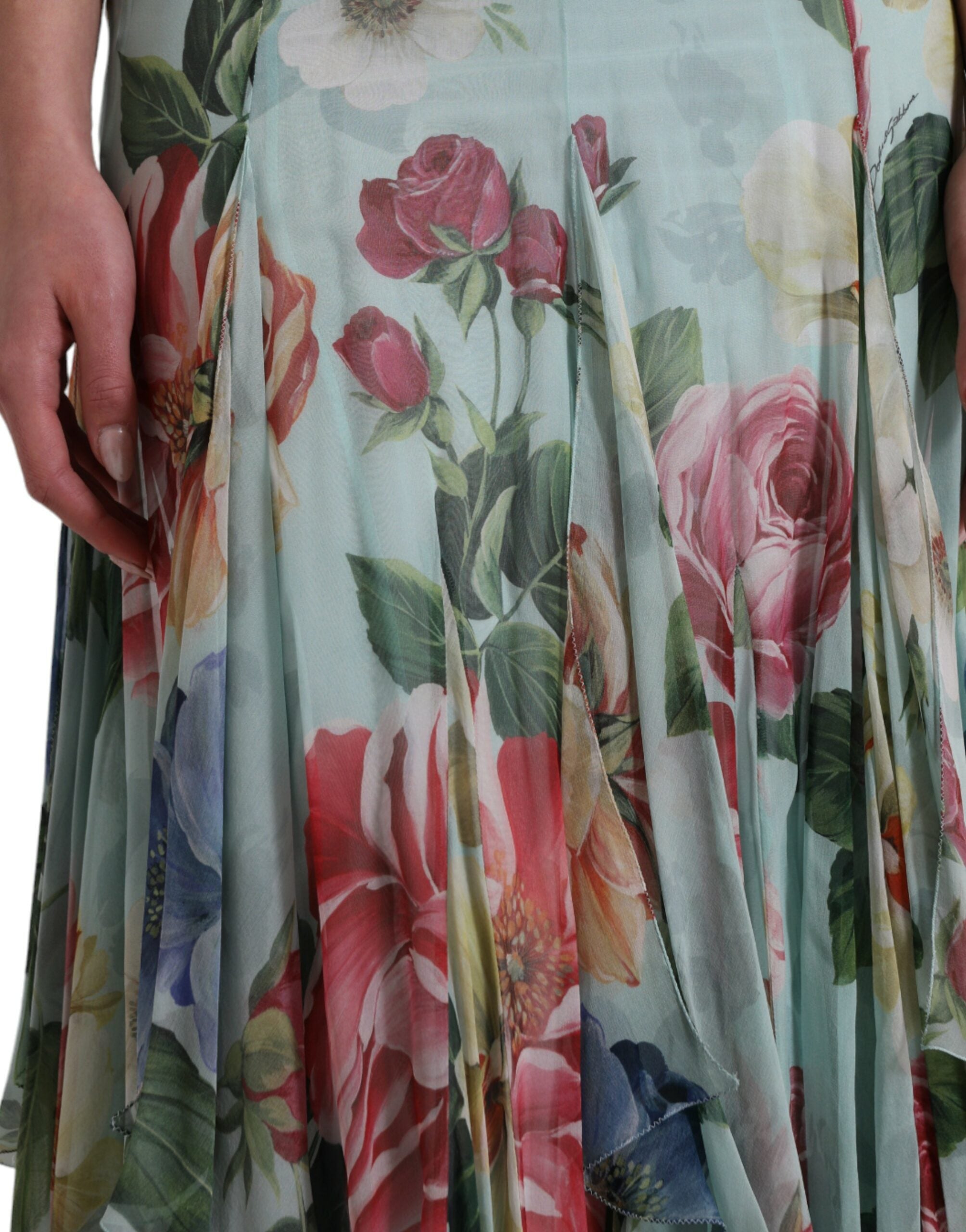 Blauwe bloemenprint gelaagde lange maxi-jurk