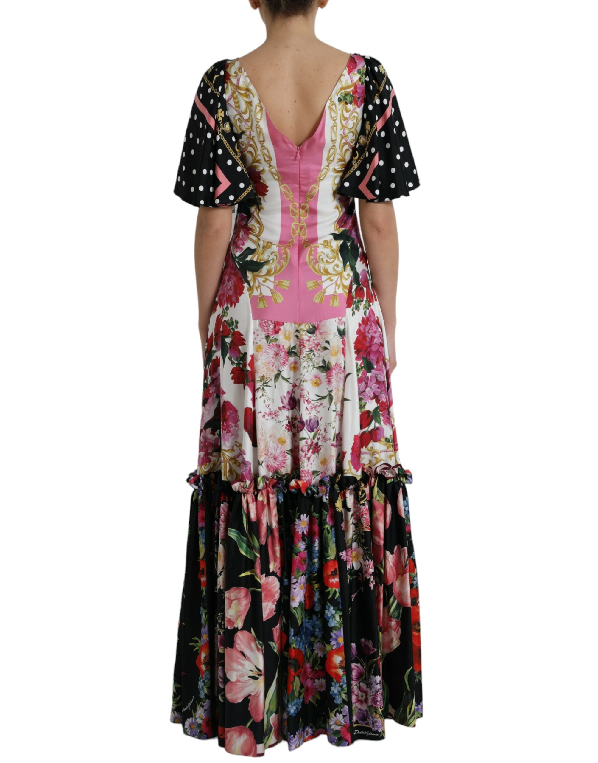 Jurk van zijden keperstof met veelkleurige bloemenprint