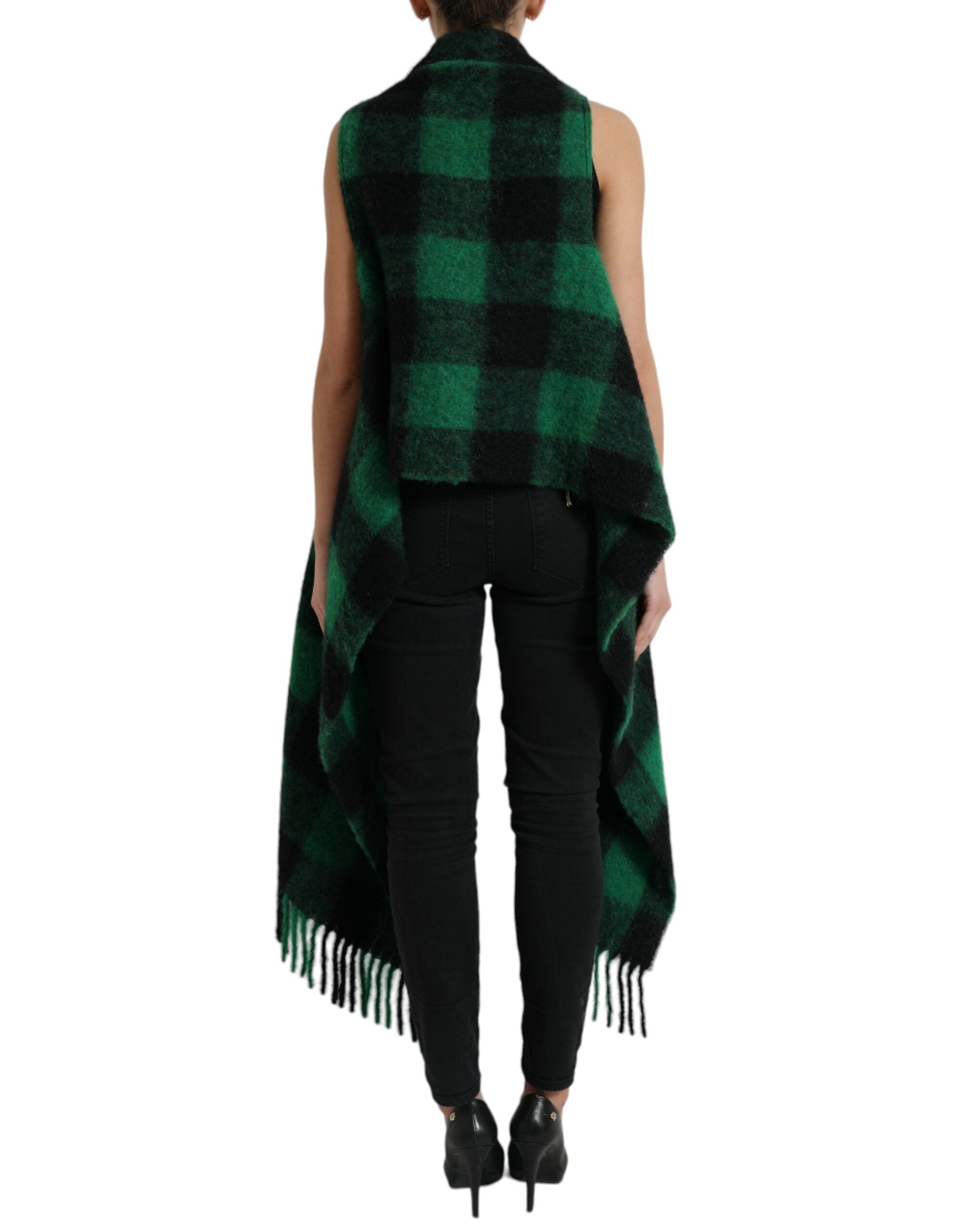 Zwarte groene buffalo ruit poncho jas