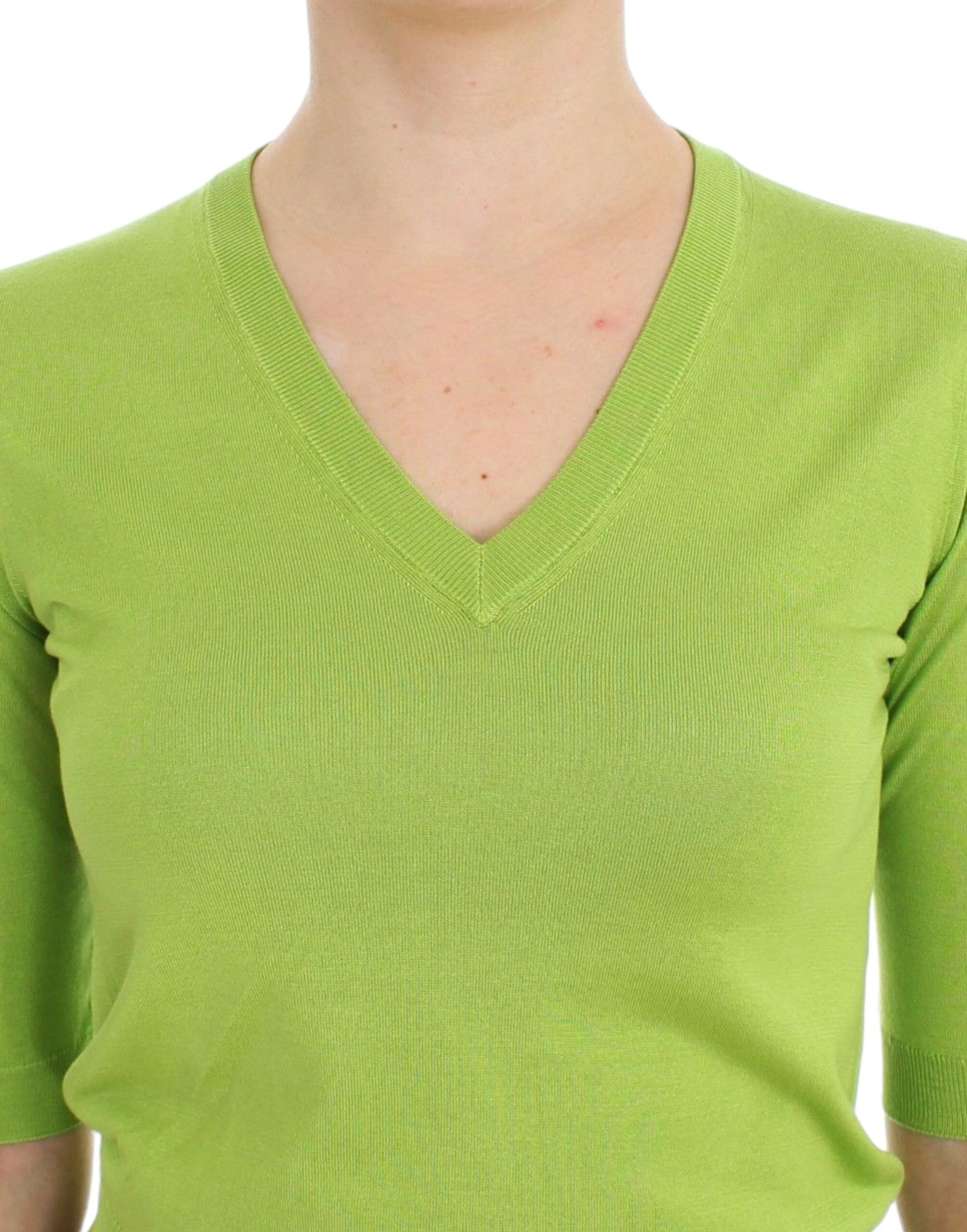 Groene wollen V-hals trui top