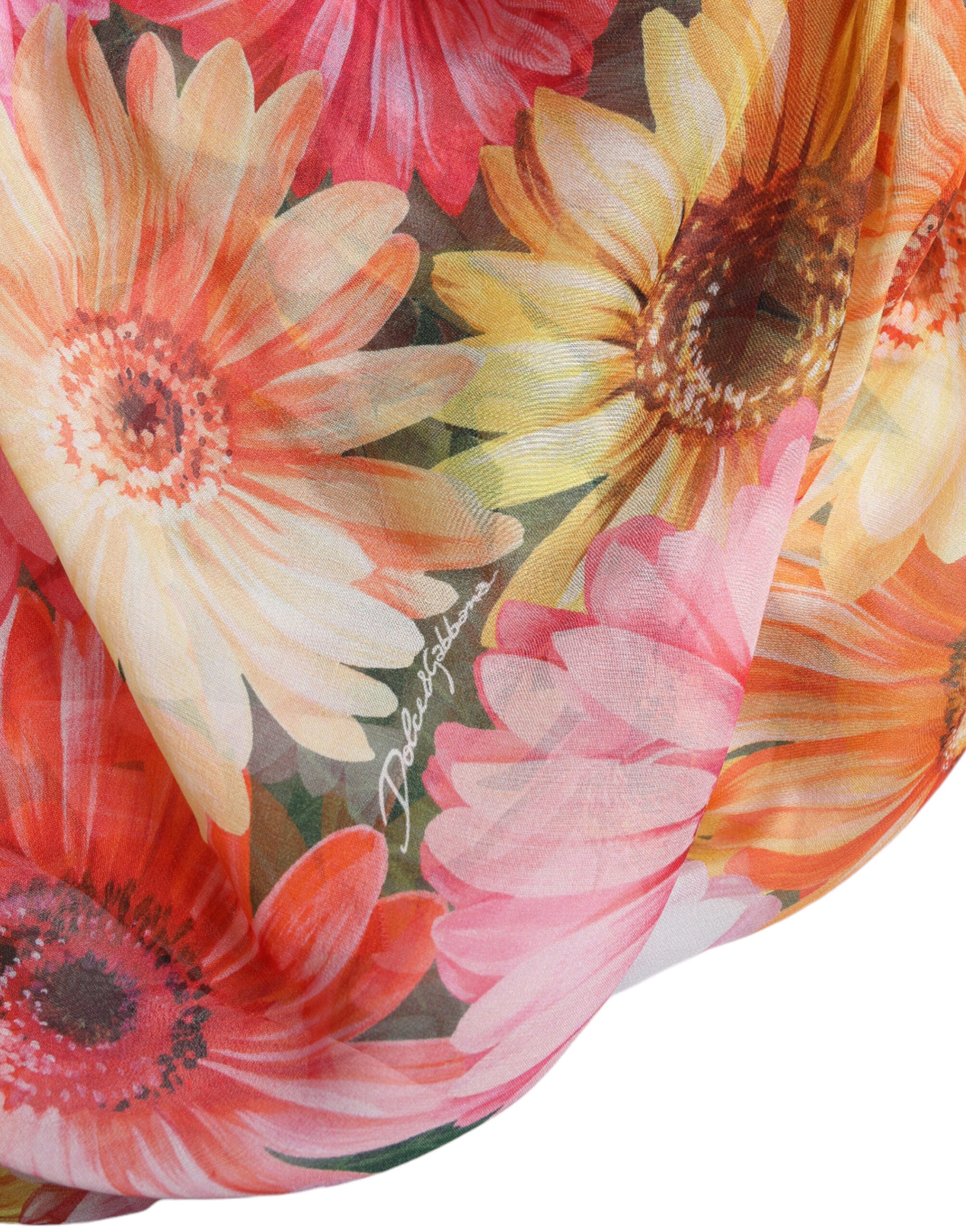Multicolor zijden midi-jurk met zonnebloemprint