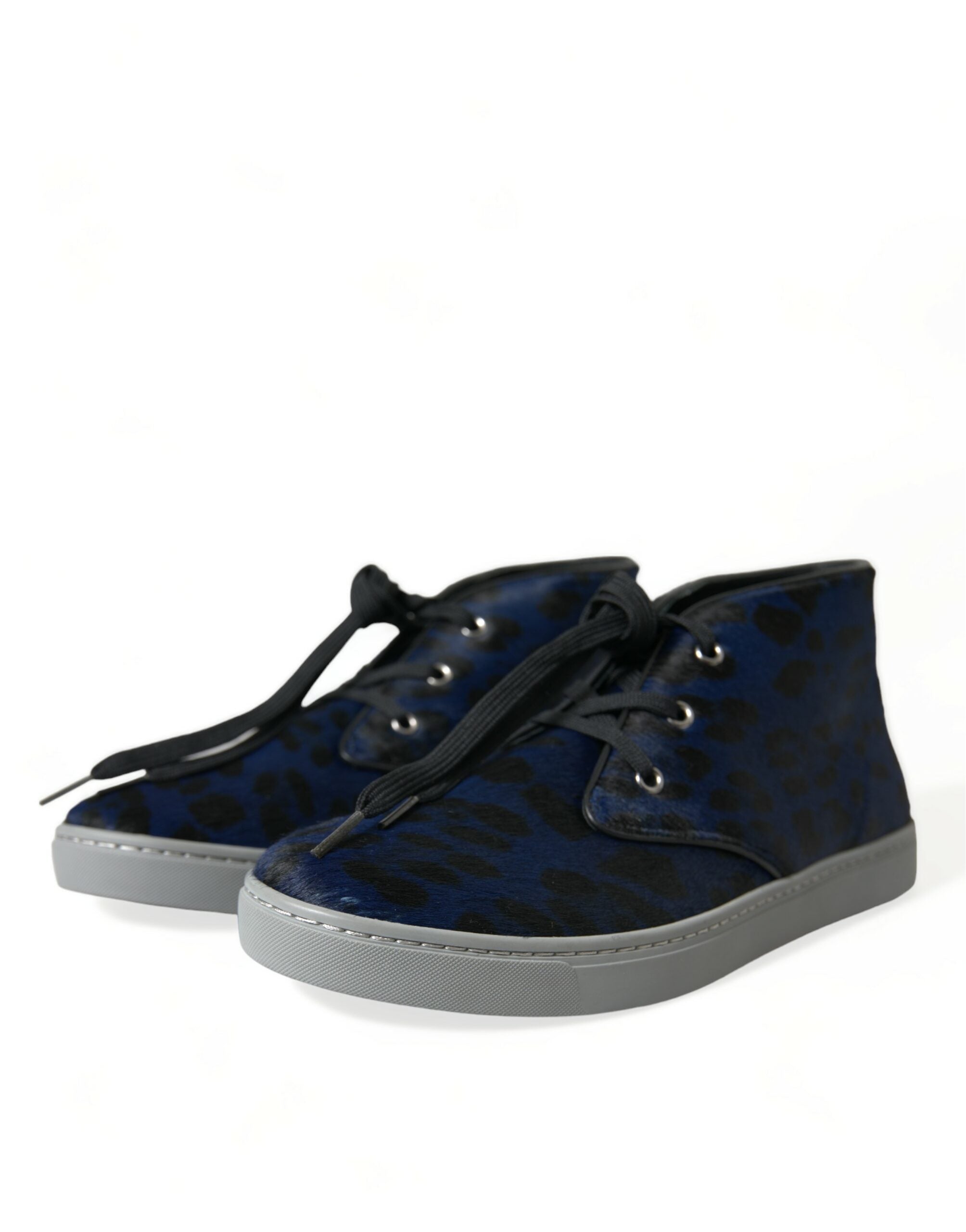 Blauwe kalfsleren luipaard mid-top sneakers