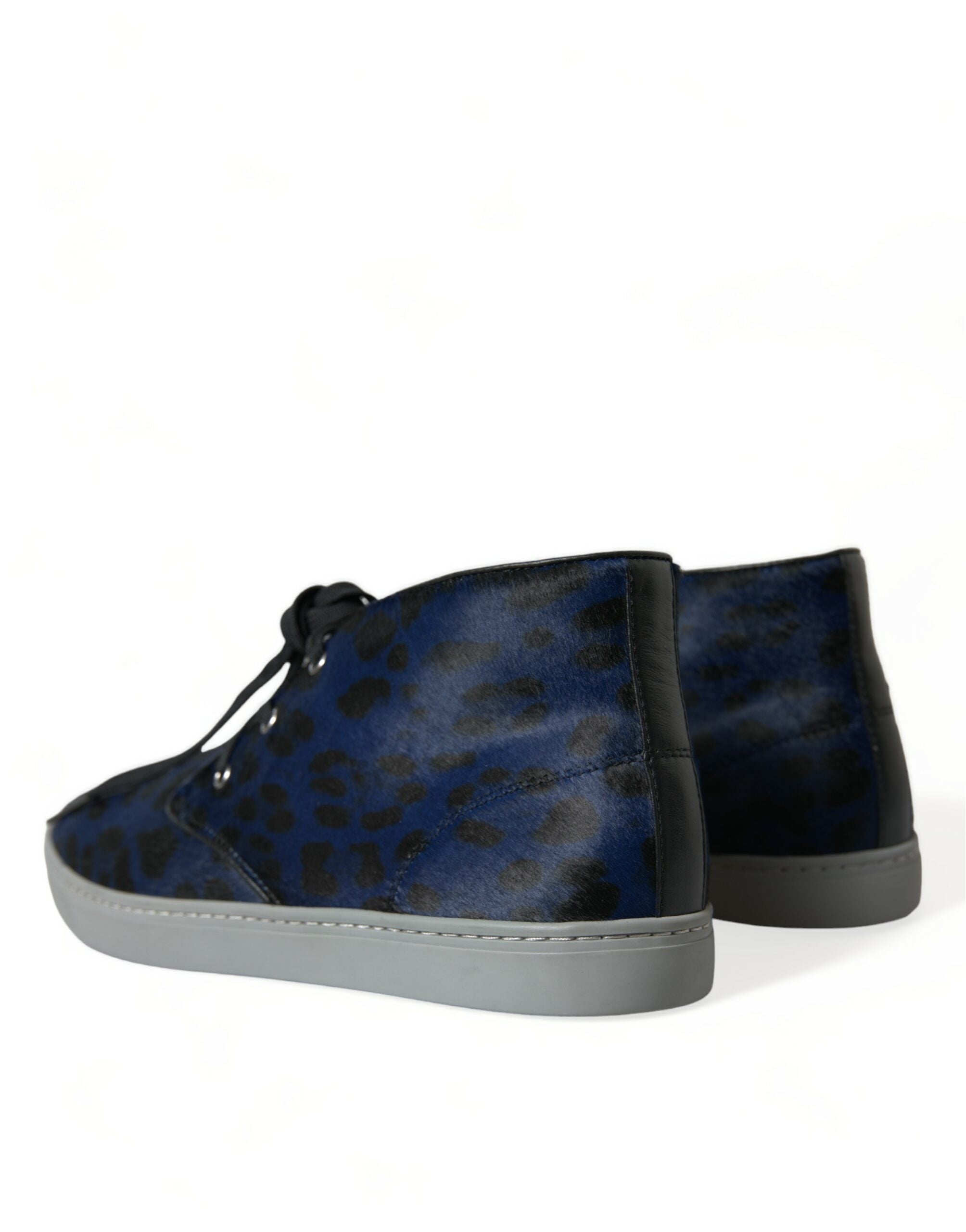 Blauwe kalfsleren luipaard mid-top sneakers