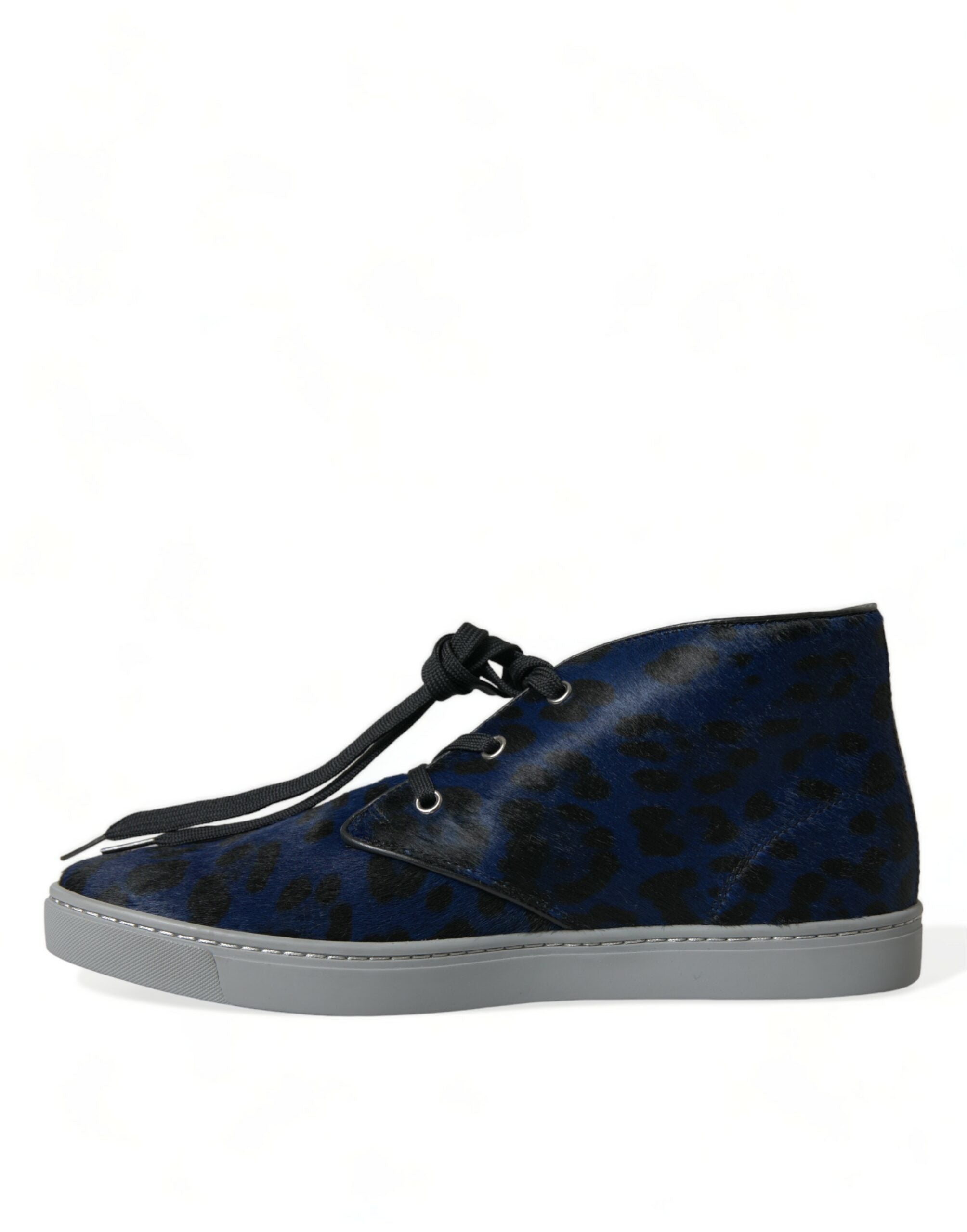 Blauwe kalfsleren luipaard mid-top sneakers
