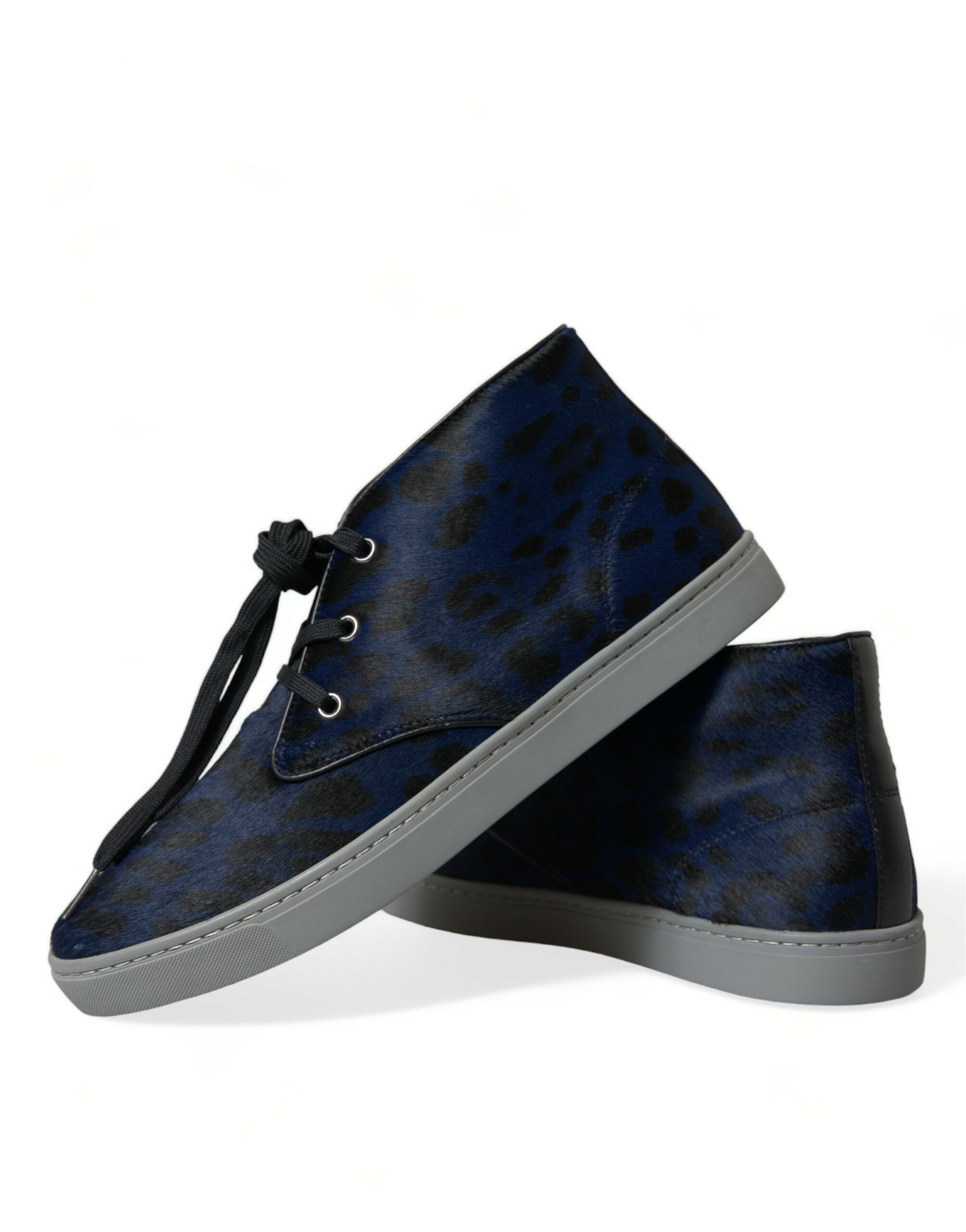 Blauwe kalfsleren luipaard mid-top sneakers