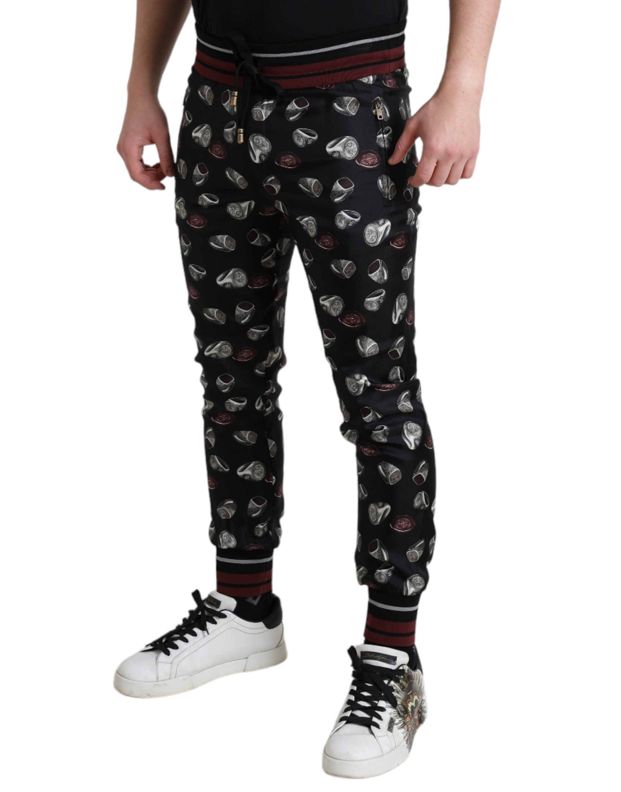 Zwarte ring zijden joggingbroek