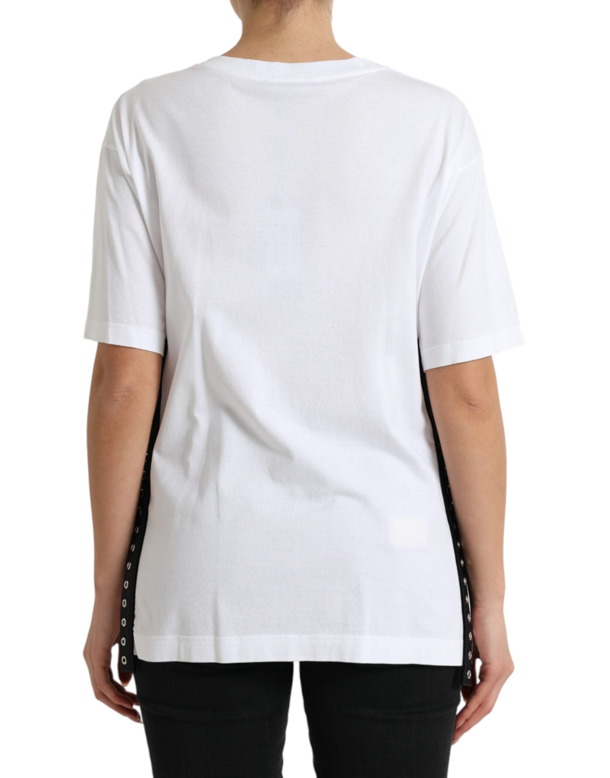 Wit T-shirt met sloganprint en veterdetail