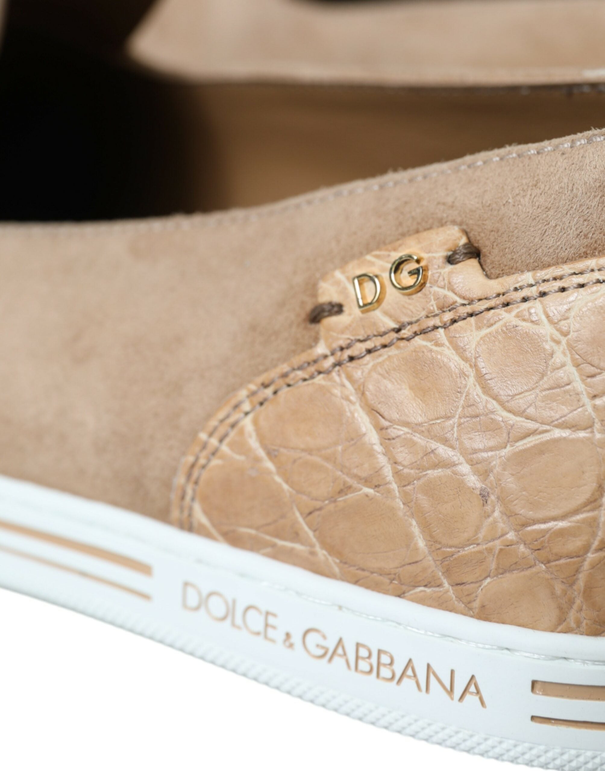Beige suède Caiman heren loafers pantoffels schoenen